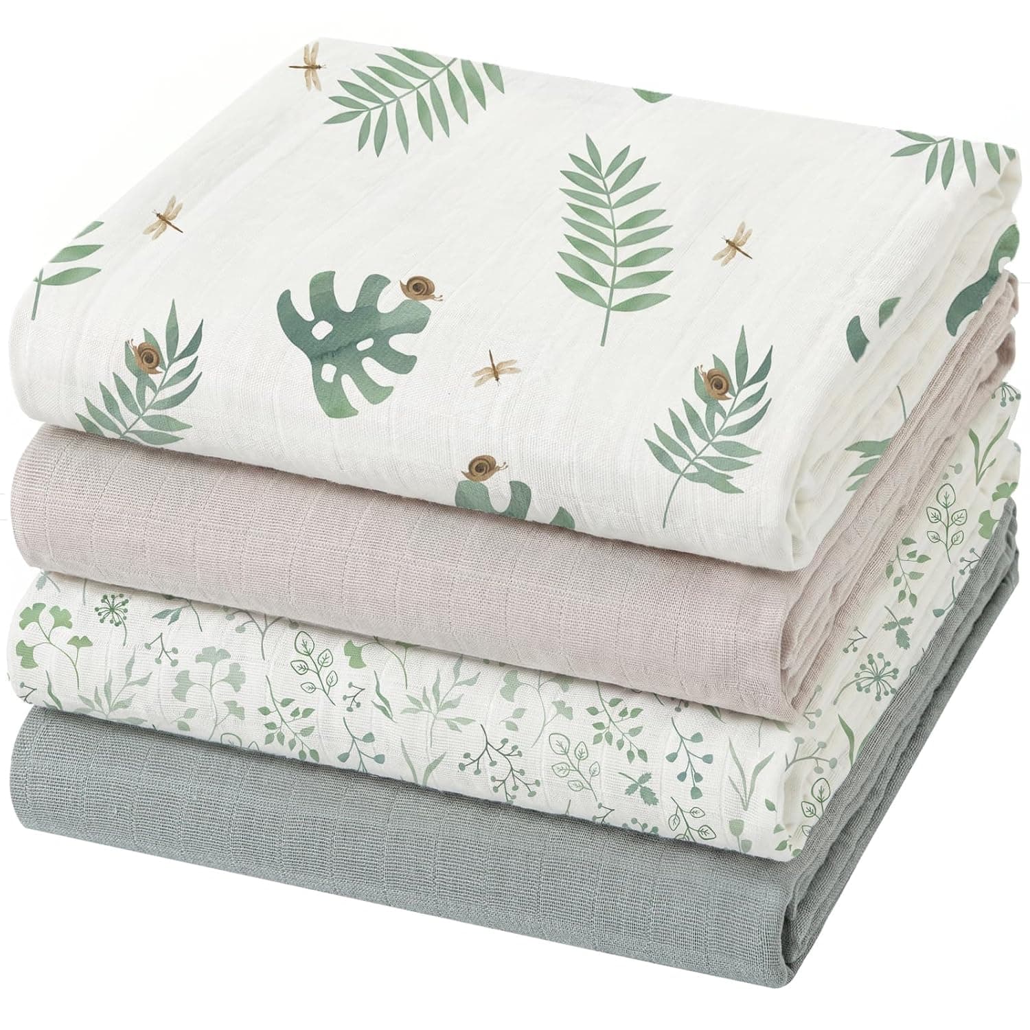 POMISO Muslin Swaddle Blankets for Boys & Girls, Newborn Receiving Blankets, 4 Pack Soft Breathable Baby Swaddles, Large 47x47 Inches, Rain Forest