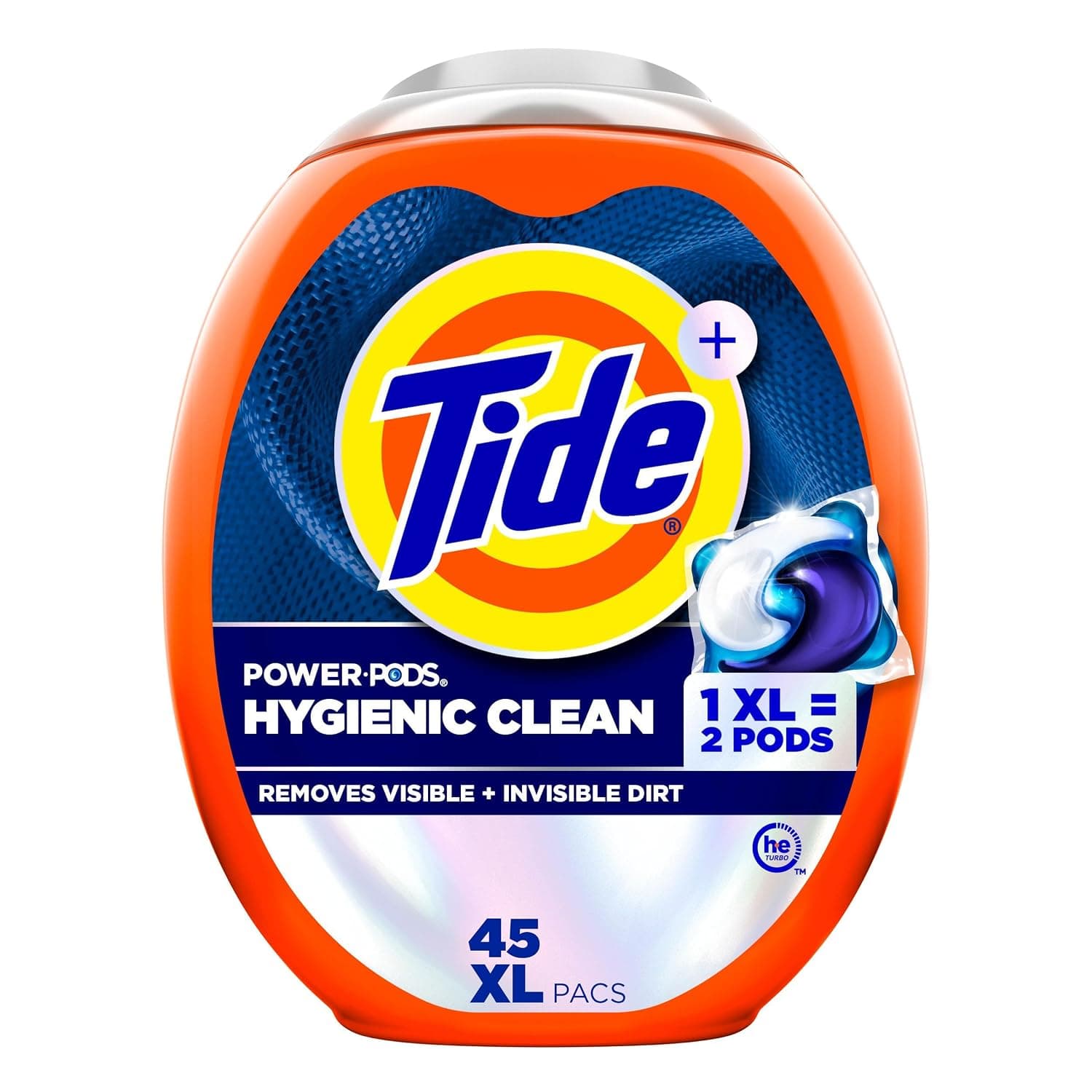 Tide Power PODs Hygienic Clean Heavy Duty Liquid Laundry Detergent Pacs HE Compatible 45 Count Hypoallergenic Free and Clear of Dyes and Perfumes For Visible and Invisible Dirt