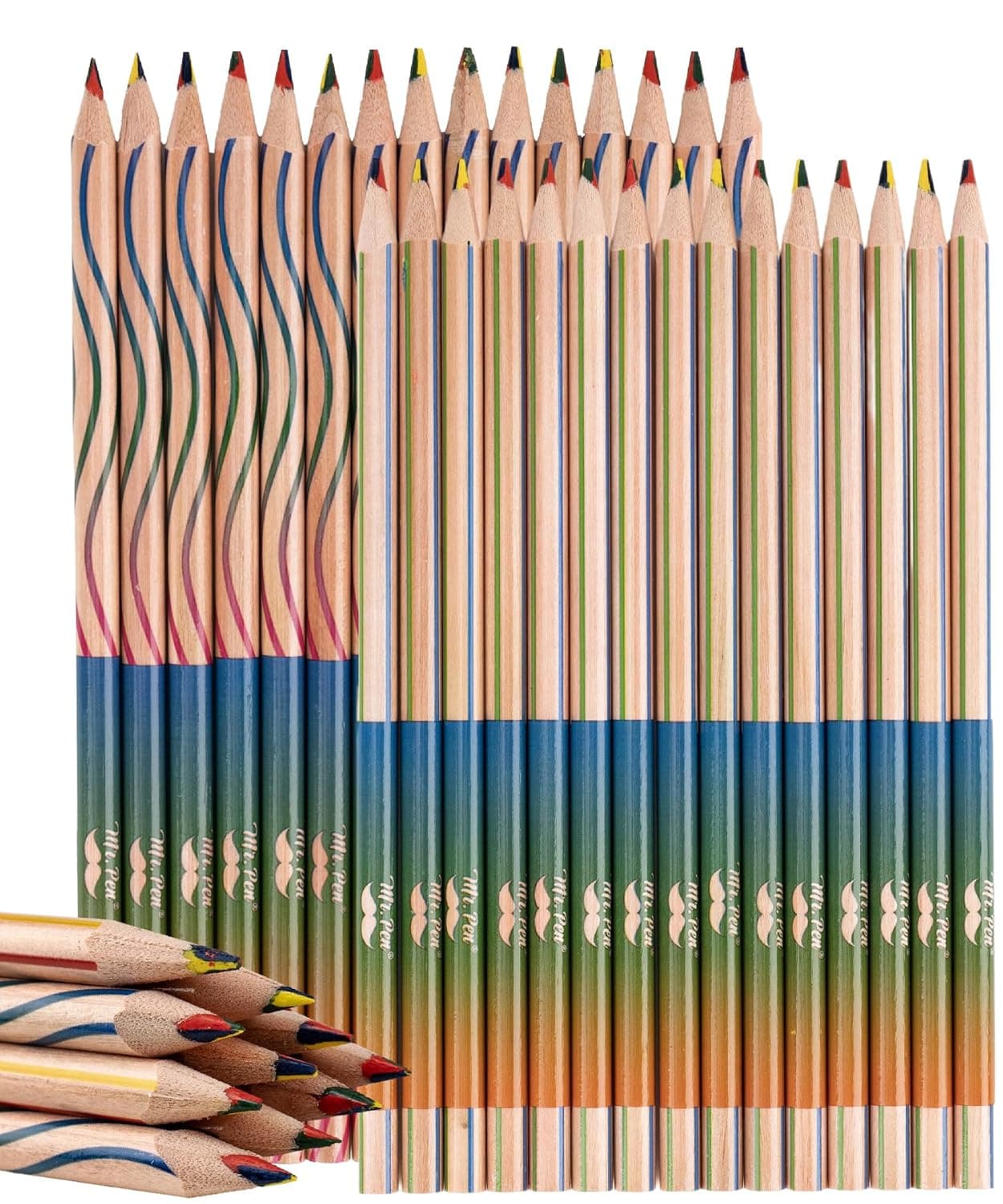 Mr. Pen- Rainbow Pencils Bulk, 30 Pack | 4-in-1 Multi-Color Rainbow Colored Pencils, Vibrant Drawing and Coloring Pencils for Kids, Party Favors, School, Art