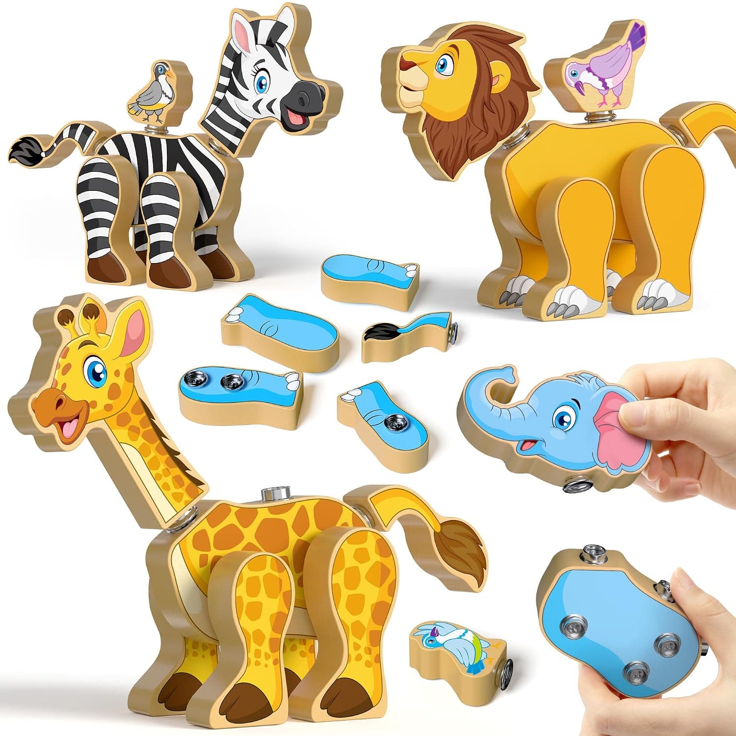 Coogam Wooden Snap Together Building Toy for 3 4 5 Years Old Kids | Take Apart Construction Builders, Assembly Animal Building Blocks, STEM Fine Motor Learning Toy Gift