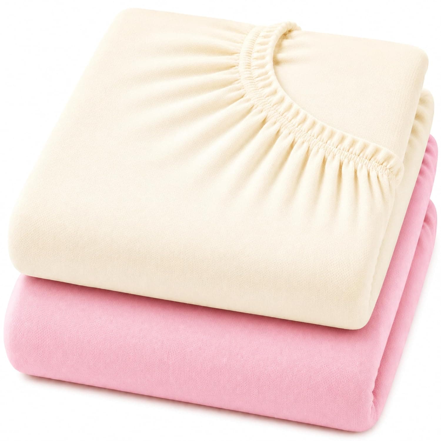 Dudu N Girlie Fitted Sheet Next to Me Crib 51 x 85 - Nexttome Crib Sheets 2 Pack Hypoallergenic Baby Cot Sheets Bedding Elasticated Breathable Easy Care (Pack of 2, Cream & Pink)