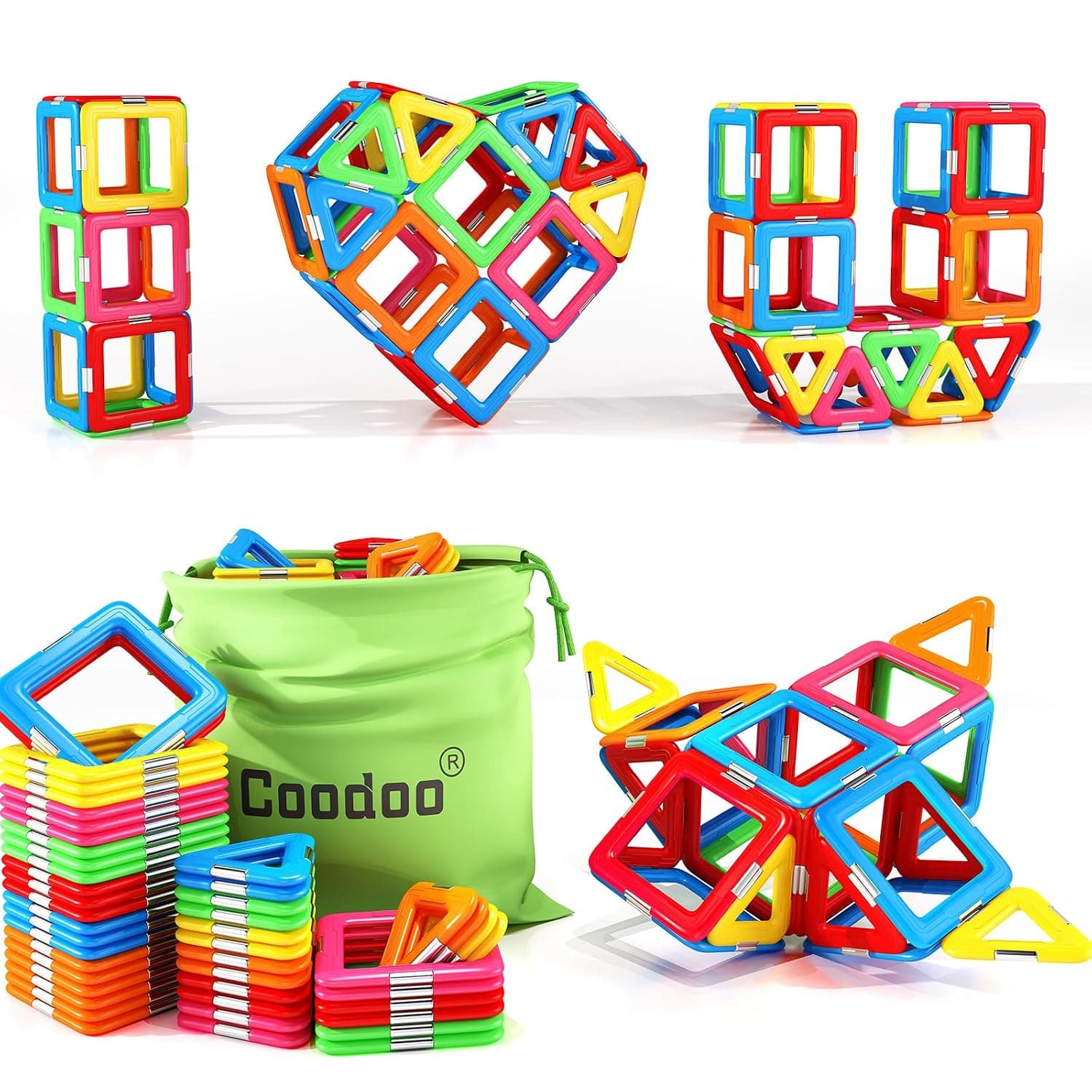 Upgraded Magnetic Blocks Tough Tiles STEM Toys for 3+ Year Old Gifts | Learning by Playing Games for Toddlers Kids,Compatible with Major Brands Building Blocks,Starter Set,Christmas Birthday Gifts