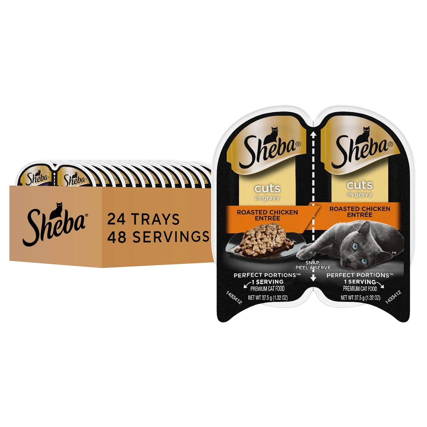 Sheba Perfect Portions Cuts Wet Cat Food, Roasted Chicken, 2.6 oz, 24 ct | Grain-free, Roasted Chicken, 48 servings, no fillers or artificial flavors, essential vitamins & minerals, twin-pack trays