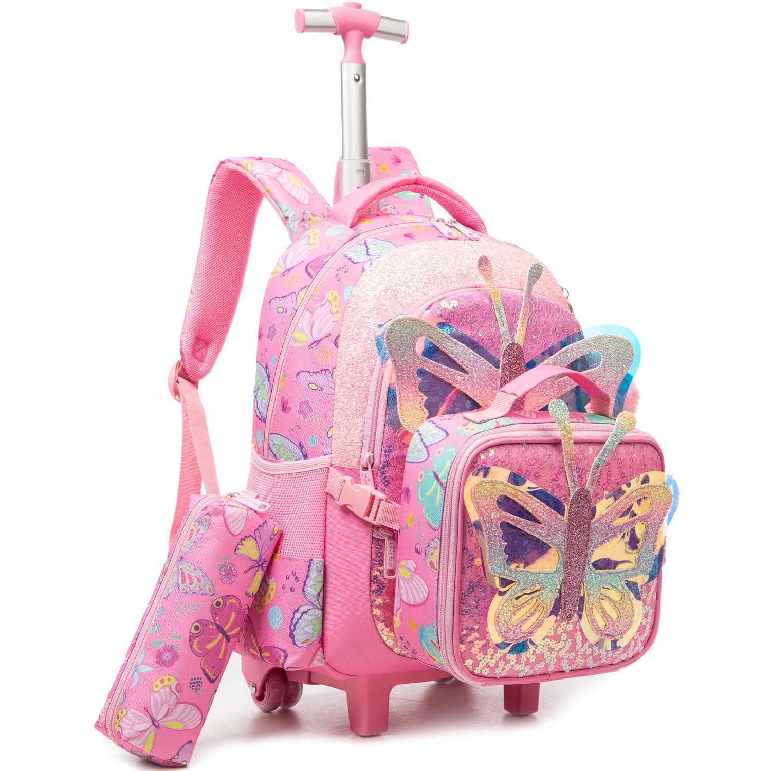Meetbelify Kids Rolling Backpack with Wheels for Girls Boys Rolling Backpacks with Lunch Box for Elementary Students