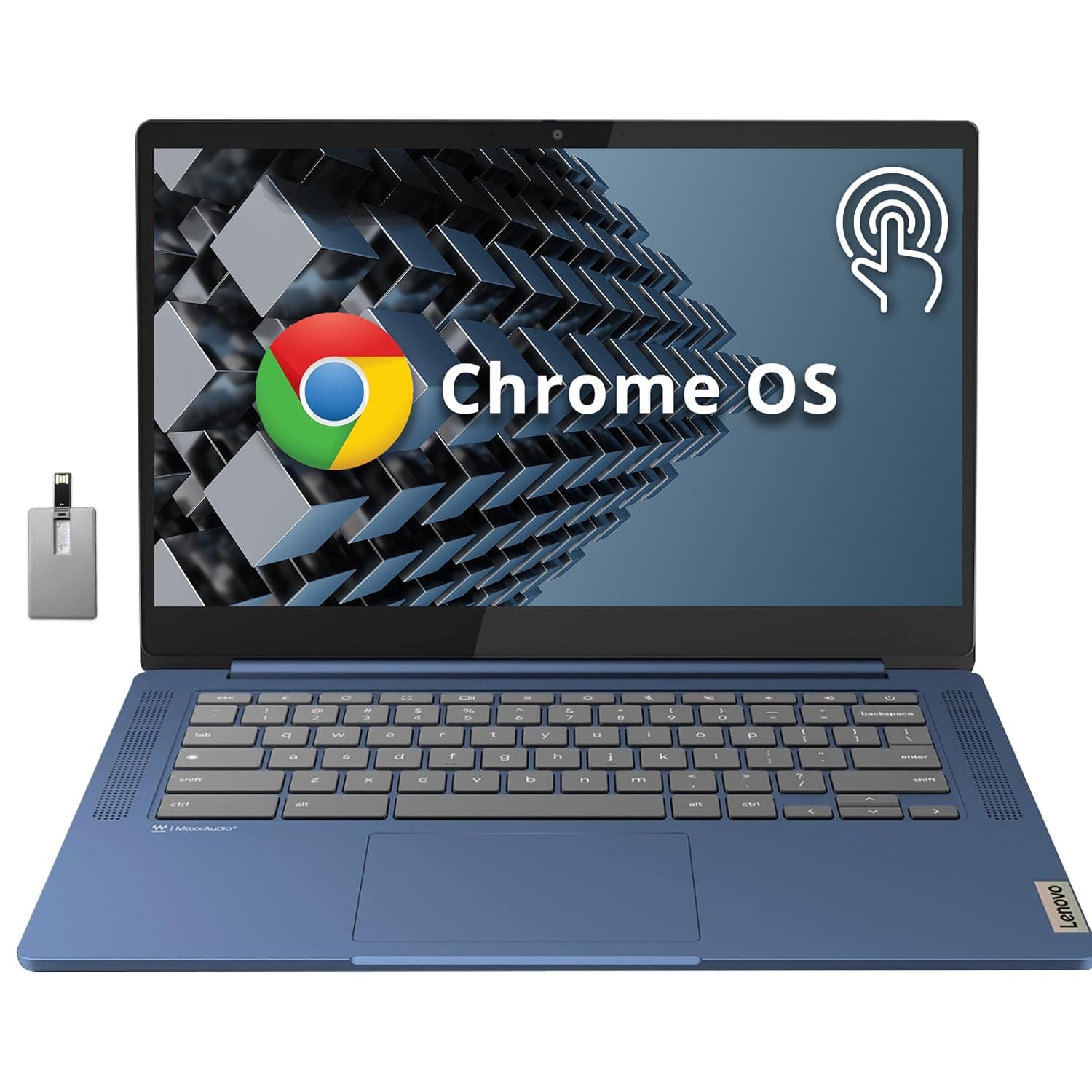Lenovo IdeaPad Slim 3 Chromebook, 14″ FHD IPS Touchscreen Laptop, MediaTek Kompanio 520 Processor, 4GB RAM, 64GB eMMC, Webcam, Regular Keyboard, WiFi6, Chrome OS, Abyss Blue, 128GB Hotface USB Card