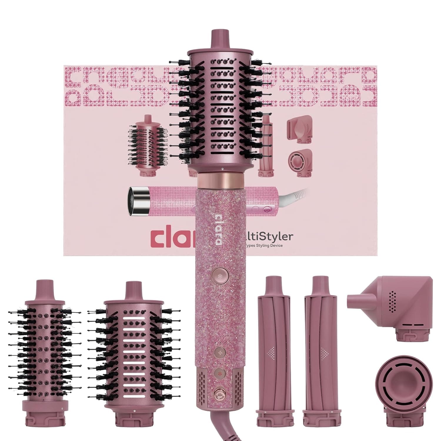 كلارا مصفف شعر متعدد الاستخدامات 6 في 1 من دايموند كاندي مع تجعيد تلقائي ومجفف شعر وفرشاة (دائرية وبيضاوية) لجميع انواع الشعر - اداة تصفيف ايونية 1500 واط لتموجات خالية من التجعد وصالونات التجميل