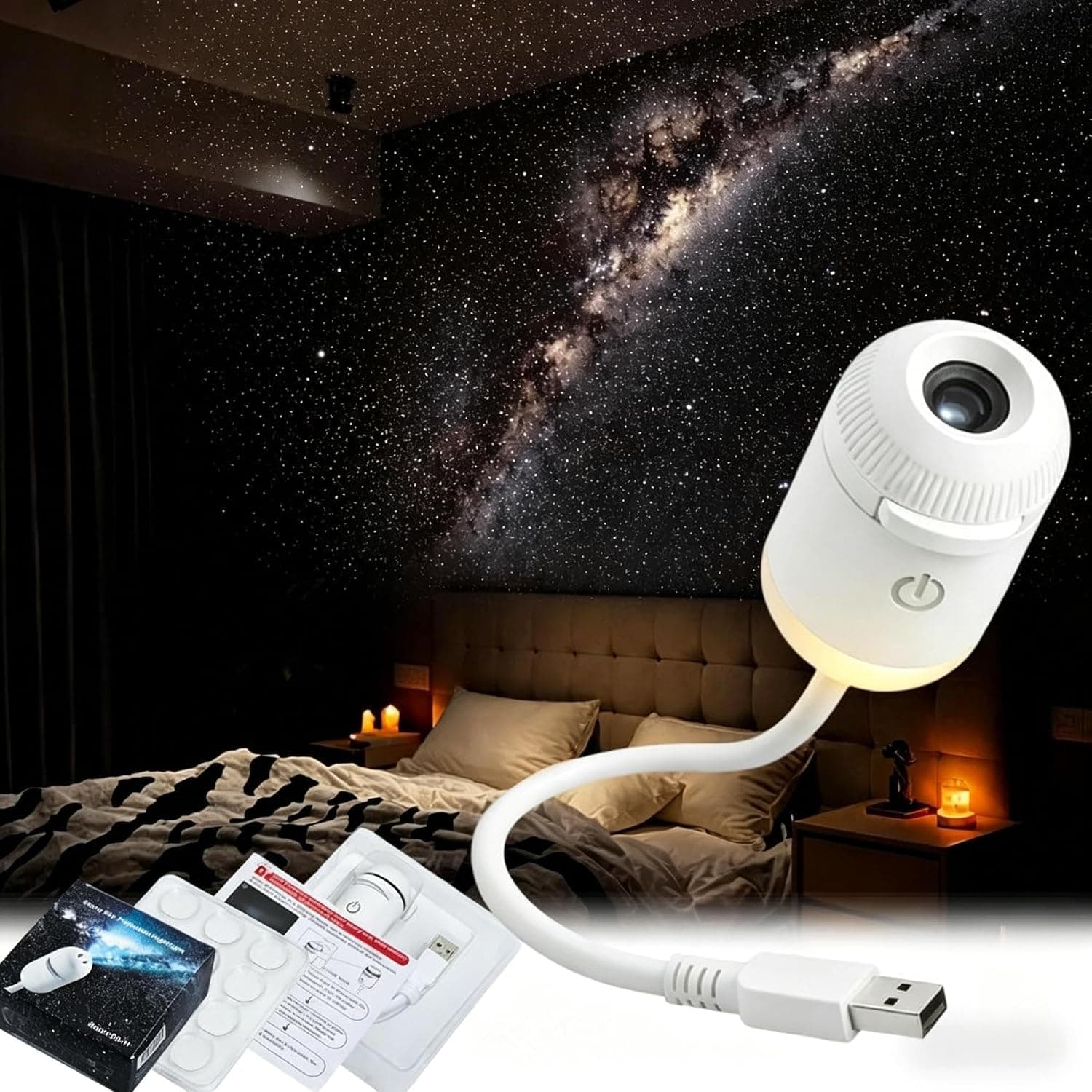 Galaxy Star Projector, 2in1 Galaxy Projector & Night Light,360° Adjustable LED Space Galaxys Lamp,with Multiple Projection Films,Adjustable Brightness,for Bedroom Hallway Ceiling Decor (12 Pattern)