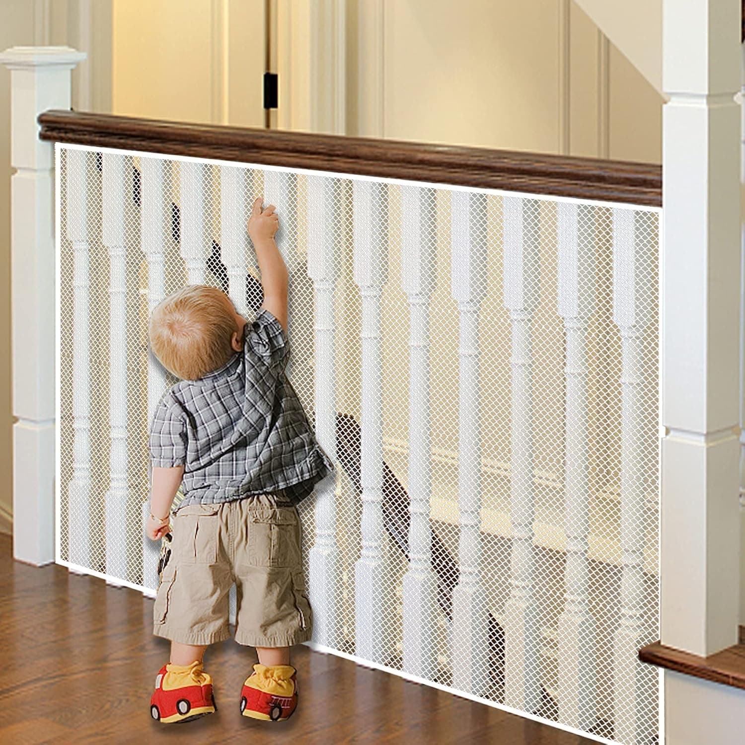 Stairway Net, Baby Gate for Stairs with No Drilling, Baby Safety Stairs Rail Net, 15 ft L x 2.66 ft H, Baby Safety Net Balcony Banister Stair Net for Child, Small pet,Toy- Indoor & Outdoor(White)