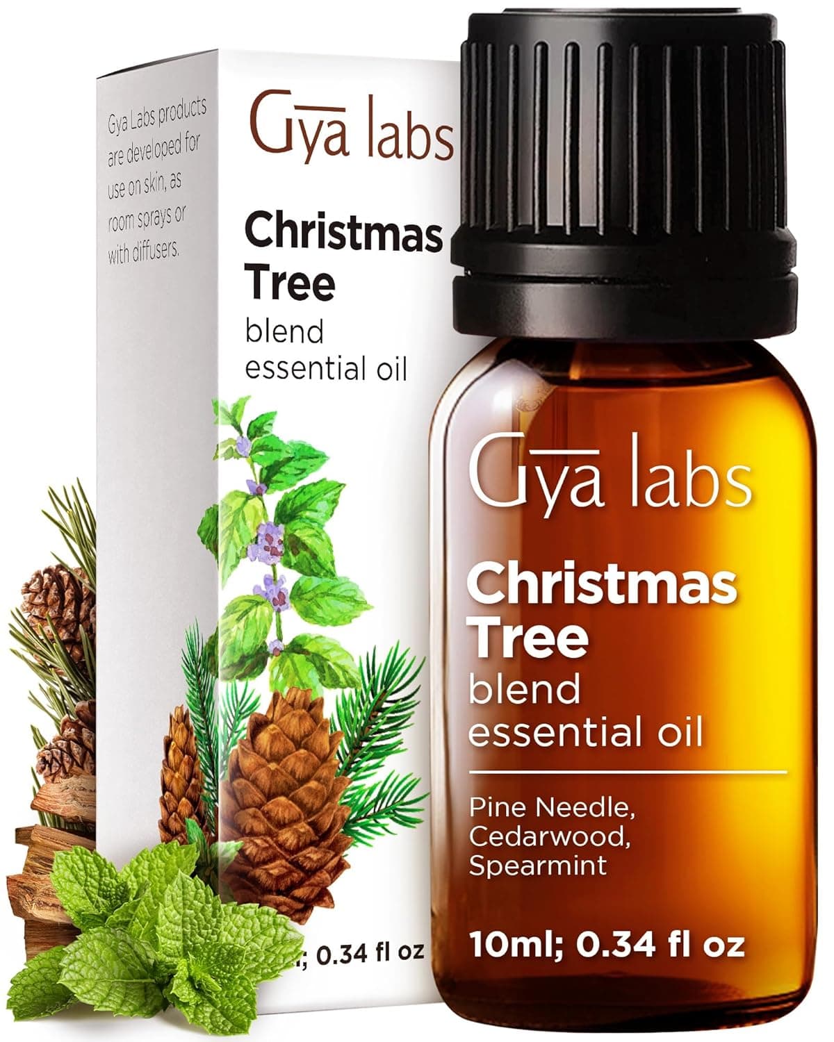 Gya Labs Christmas Tree Essential Oil Blend for Diffuser - Christmas Essential Oils for Aromatherapy, Holiday & DIY - 100% Natural Ingredients of Pine Needle, Cedarwood & Spearmint (0.34 Fl Oz)