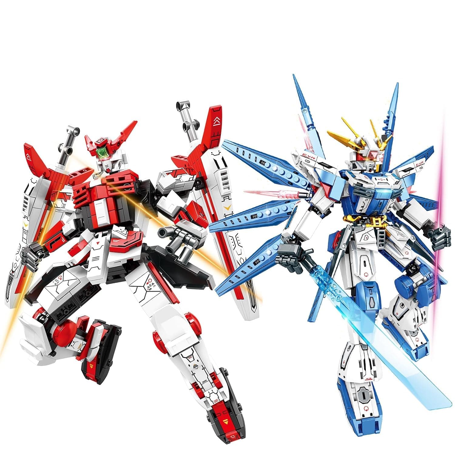 Mech Building Blocks Set, 913 Pieces Dual Mech Robot Models in Red and Blue, Compatible with Major Building Bricks, Creative Action Toy Gifts for Kids Christmas Birthday