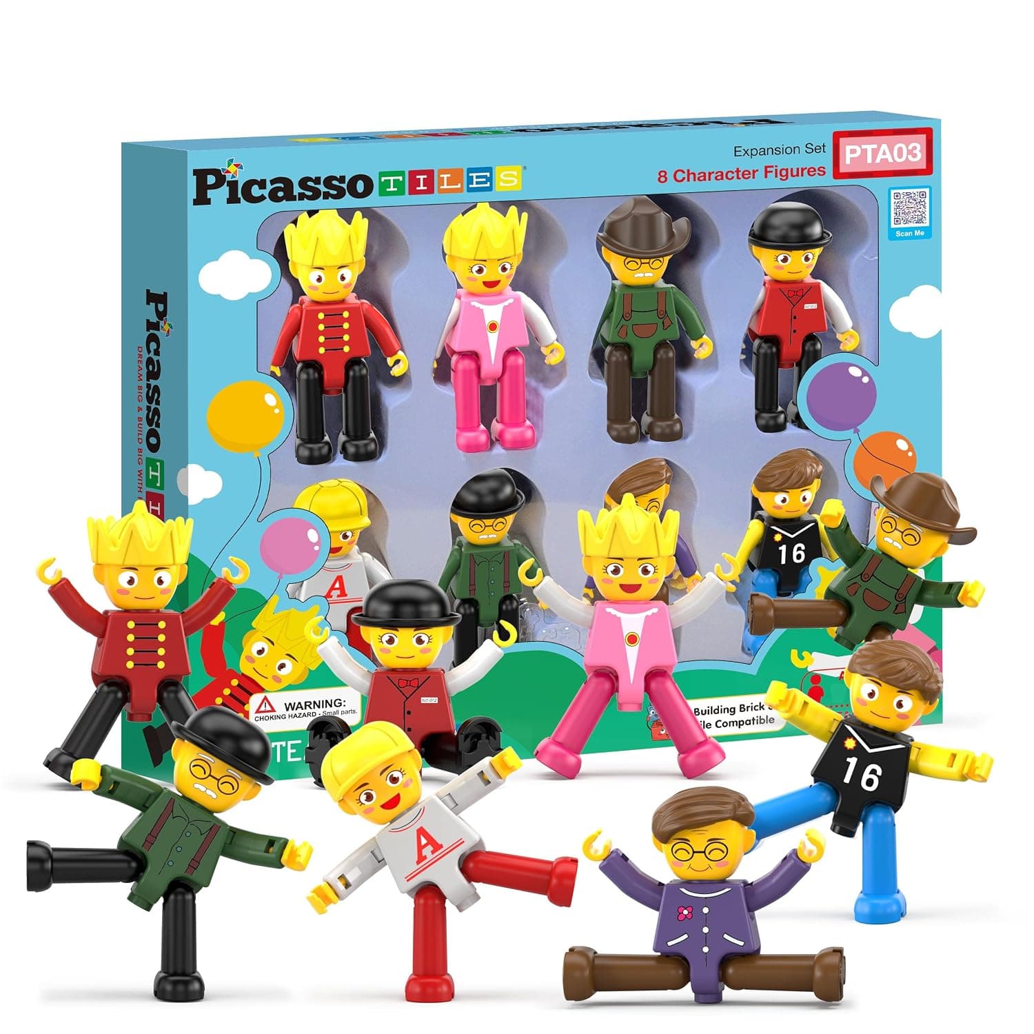 PicassoTiles Magnetic 8Pc Character Action Figures Toddler Toy Set Magnet Expansion Variety Pack Educational Add-on STEM Learning Kit Pretend Playset for Construction Building Block Tiles Multicolored