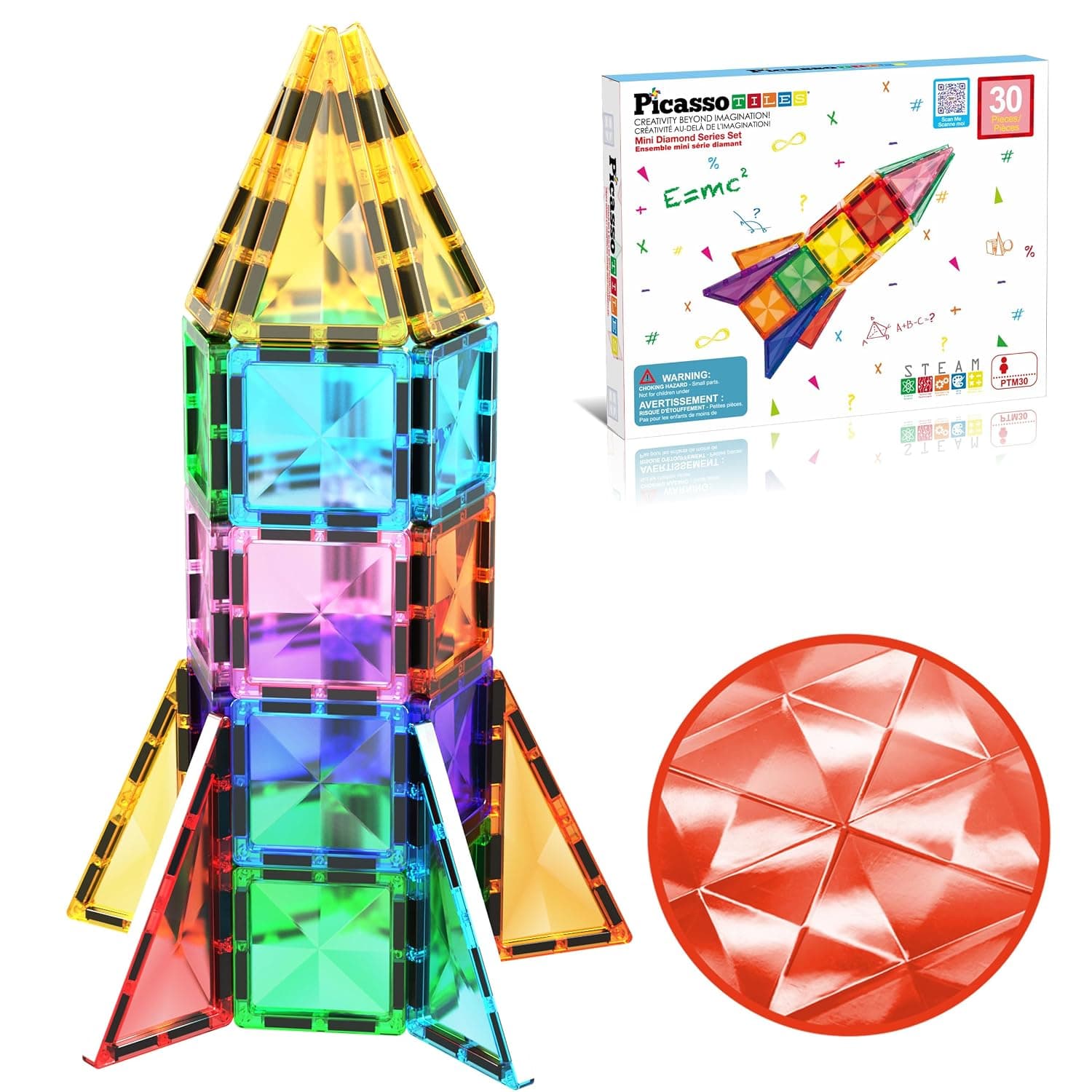 PicassoTiles 30pc Magnetic Building Blocks Mini Diamond Series Travel Size On-the-Go Magnet Construction Toy Set STEM Learning Kit Education Playset Child Brain Development Magnets Stacking Blocks