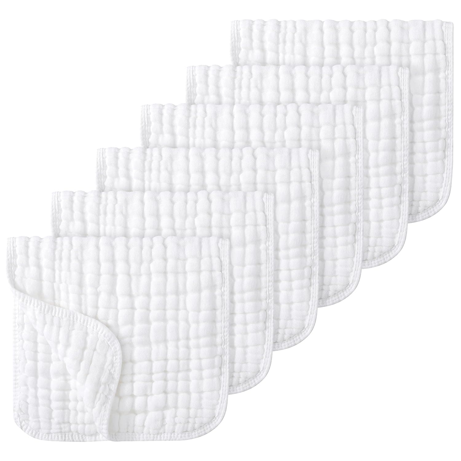 Looxii Muslin Burp Cloths Baby Girl 6 Pack - 20" x 10" - Ultra Soft & Absorbent, 6-Layer 100% Cotton for Spit Up & Drool- Gentle Baby Burping Cloth, Newborn Essentials Shower Gift Girl, White