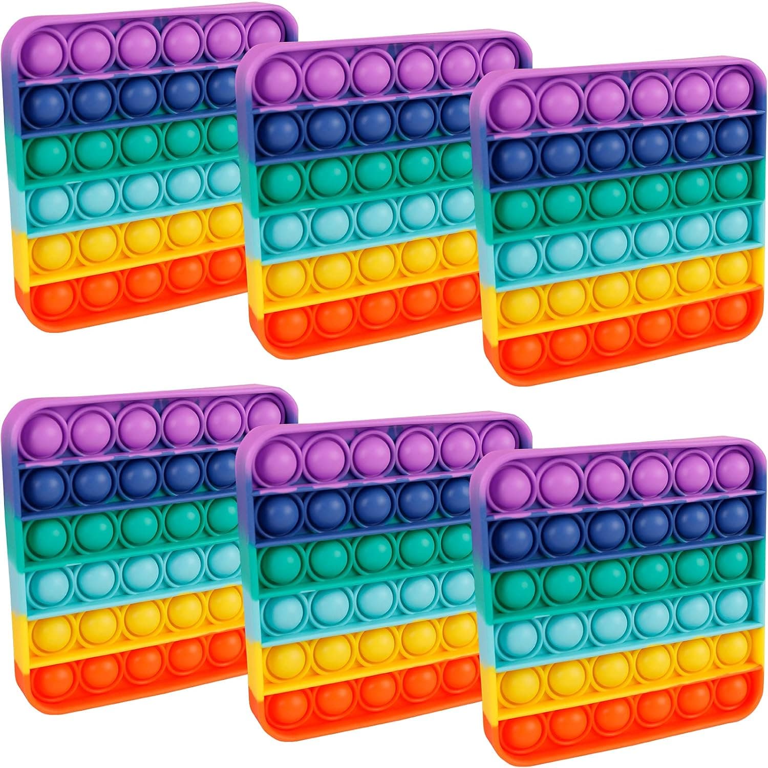 6 Packs Toy for Teenagers Adults,Press Bubble Sensory Stress Relief Satisfying Game Toy Package Set Rainbow Square
