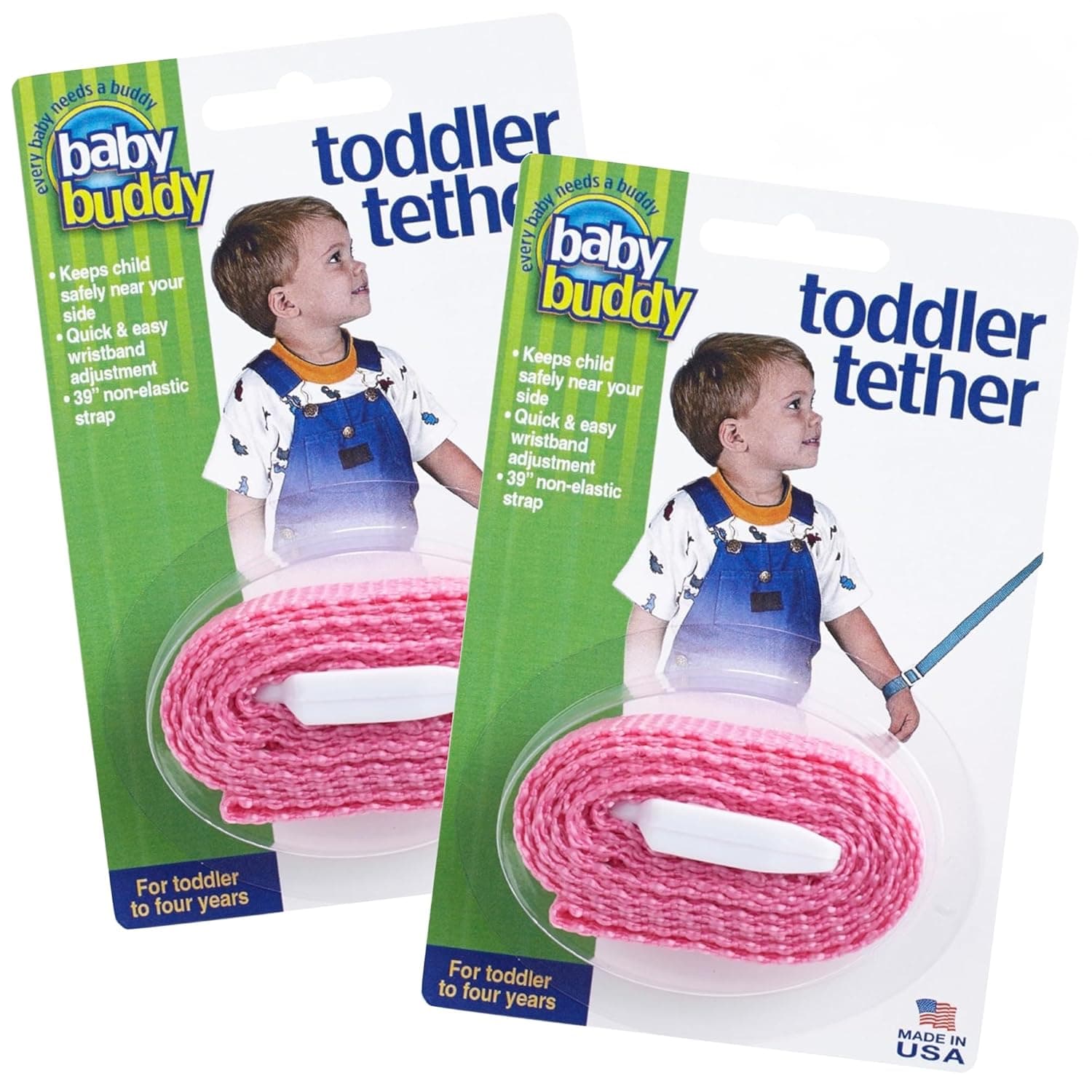 Toddler Tether by Baby Buddy, Child Safety Leash, Toddler Travel Essential, Child and Baby Tether Strap for Walking, Safety Walking Guide for Children and Parents, Pink, 2 Count