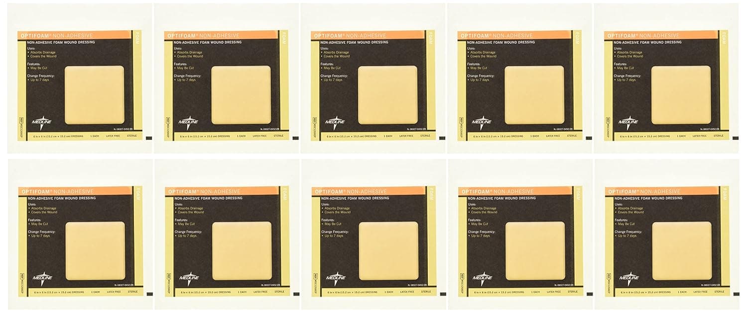 Medline Optifoam Non-Adhesive Foam Dressings, Sterile, 6' x 6' (Pack of 10)