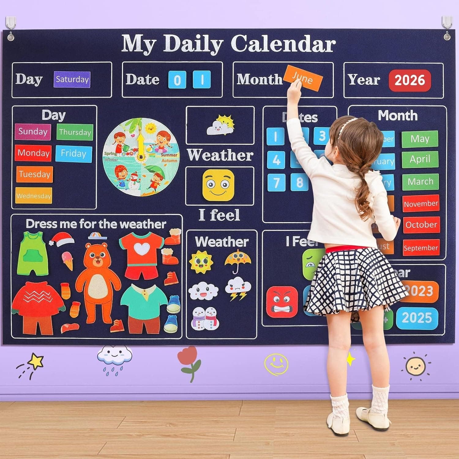 My First Calendar - Children's Educational Learning Chart, Educational Pocket Chart, Calendar and Weather Chart for Classroom, Felt Board for Toddlers, Interactive Learning Tool, Durable & Safe