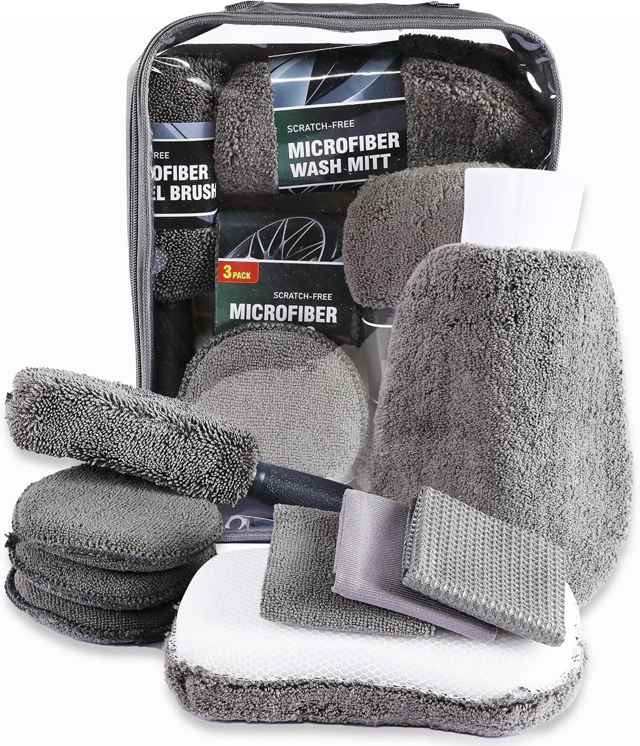 Car Cleaning Tools Kit Car Detailing Set Tire Brush Polishing Towel Cloth Wash Sponge Microfiber Cleaning Mitt Towels Kit