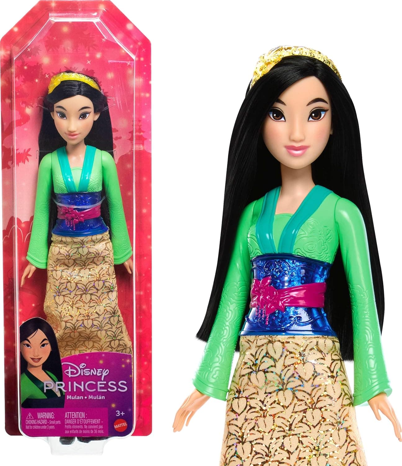 Mattel Disney Princess Dolls, Mulan Posable Fashion Doll with Sparkling Clothing and Accessories, Disney Movie Toys, HLW14