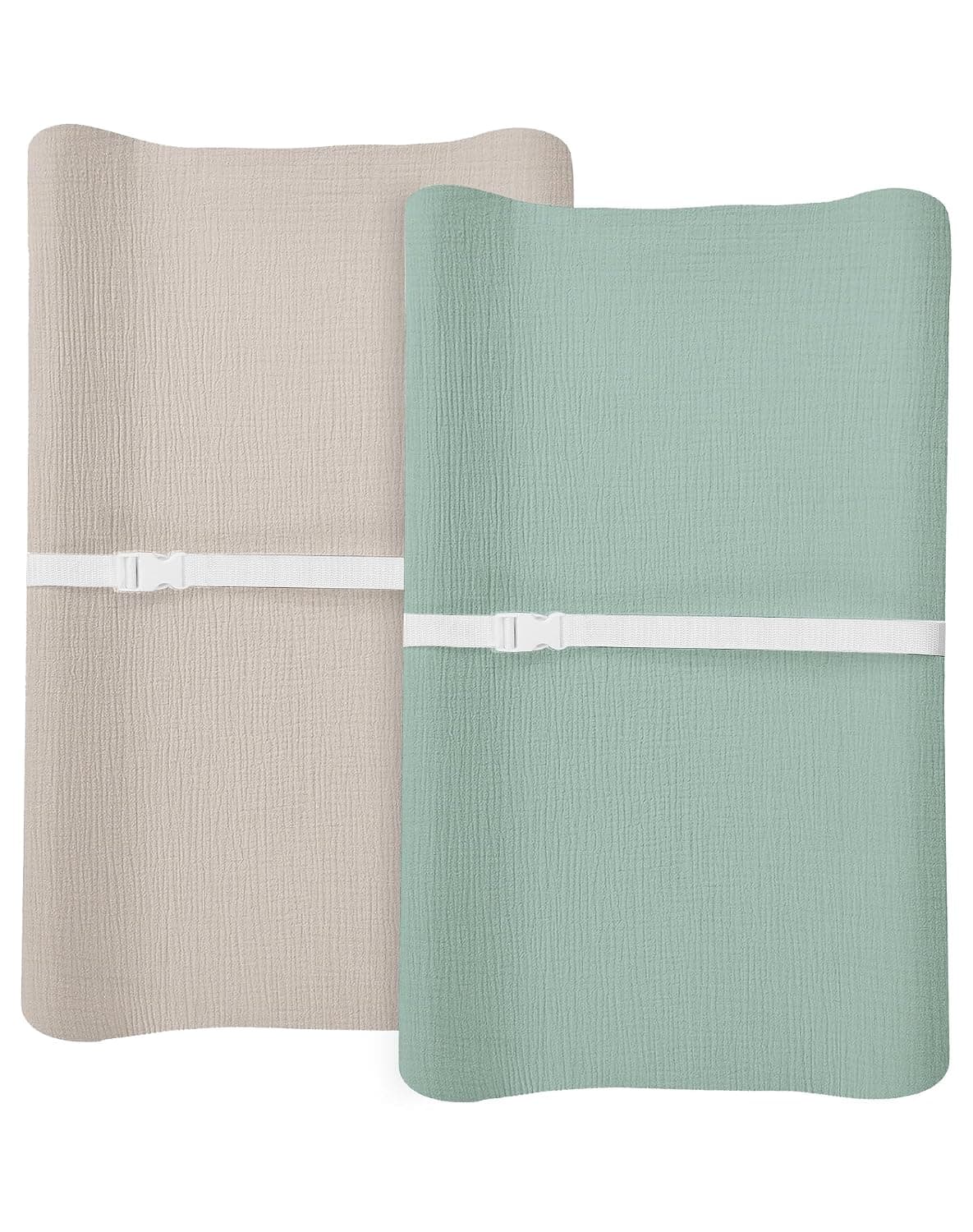 Changing Pad Cover for Baby Boy Girl 2 Pack, Muslin Changing Table Pad Covers with Boho Style, Neutral Nursery Bedding Essentials Soft and Breathable (Beige & Sage)