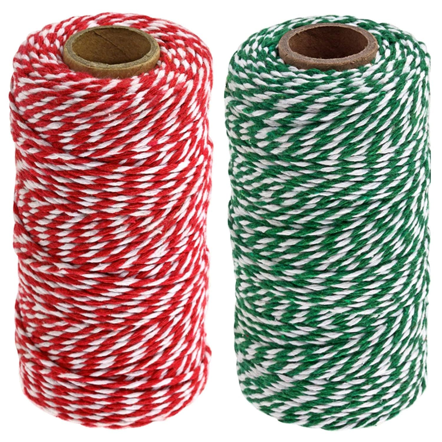 UNIQUEED Christmas Cotton Twine String, 328 Feet Holiday Twine String Cotton Cord, Christmas Gift Twine for Gift Wrapping and Decorations (red&Green)