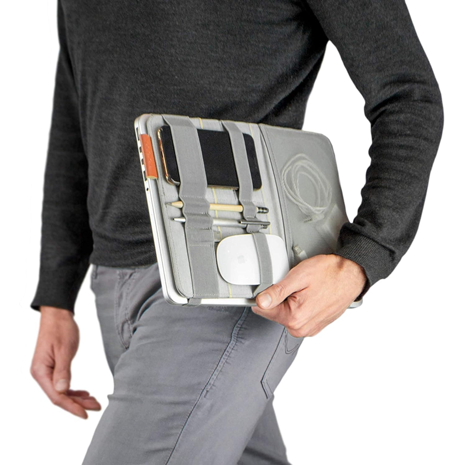 Beblau FOLD Portable Electronic Organizer attachable to your Devices | Desktop Organizer Office, Home & School | Working from Home Solution | Laptop accessories | Backpack Insert | BIRTHDAY GIFT GRAY