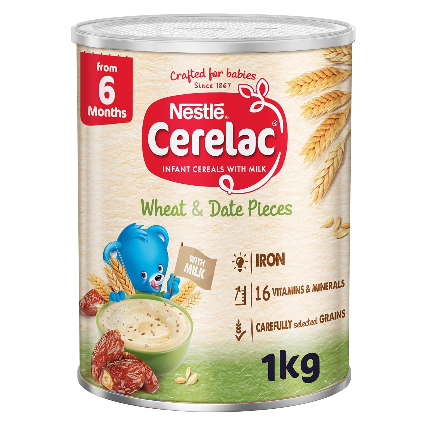 Cerelac Nestle Wheat And Date Pieces Baby Cereal Food, From 8 Months, Tin 1Kg
