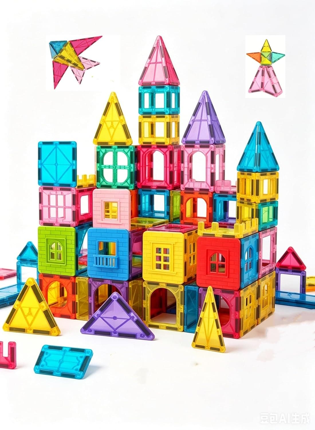 60pcs Kids Magnetic Tiles Toys, Magnetic Tiles Kids Magnetic Blocks Building Sets 3D Magnet Tile Building Blocks Magna Construction Educational STEM Toys Gifts for Gilrs Boys