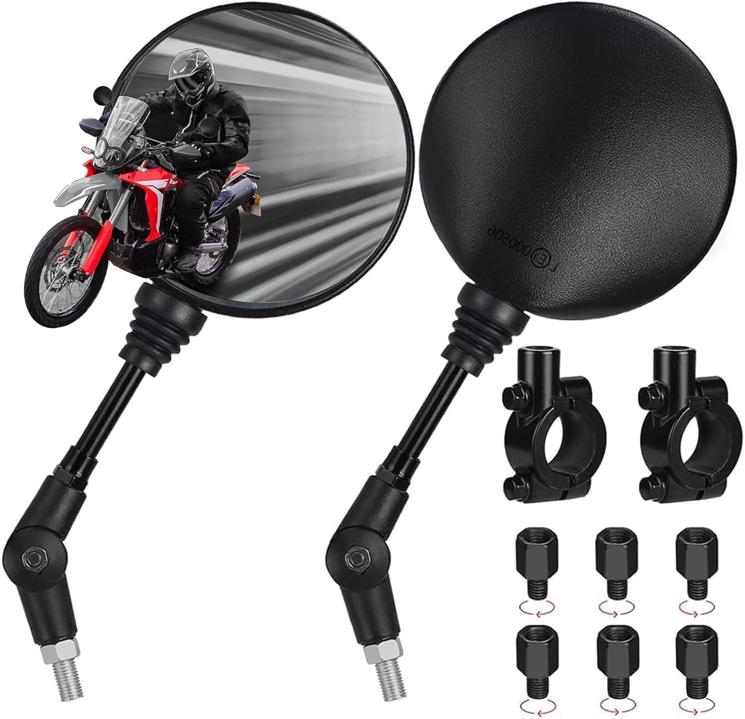 Motorcycle Side Mirrors, HD Glass Wide Angle Rear View Mirrors for Motorcycle, Motorbike, Street Bike,Snowmobile,Scooter Moped,Universal (Round Black)