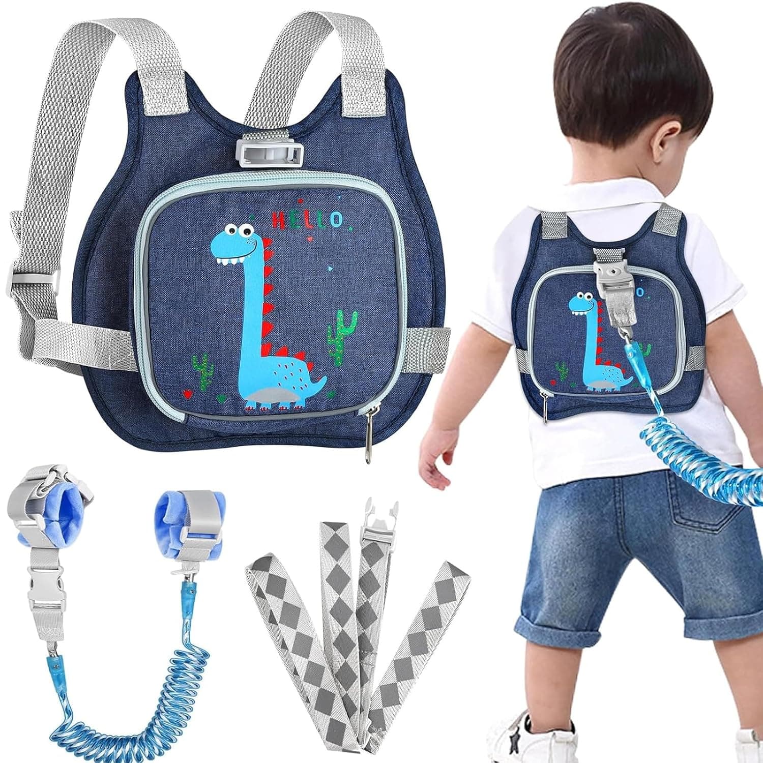LinJie Toddler Harness Leash, Anti Lost Wrist Link,Cute Dinosaur Child safety rope, Foldable Child Leash Baby Walking Wristband Assistant Strap Belt Hold Baby Boys Girls Close While Walking
