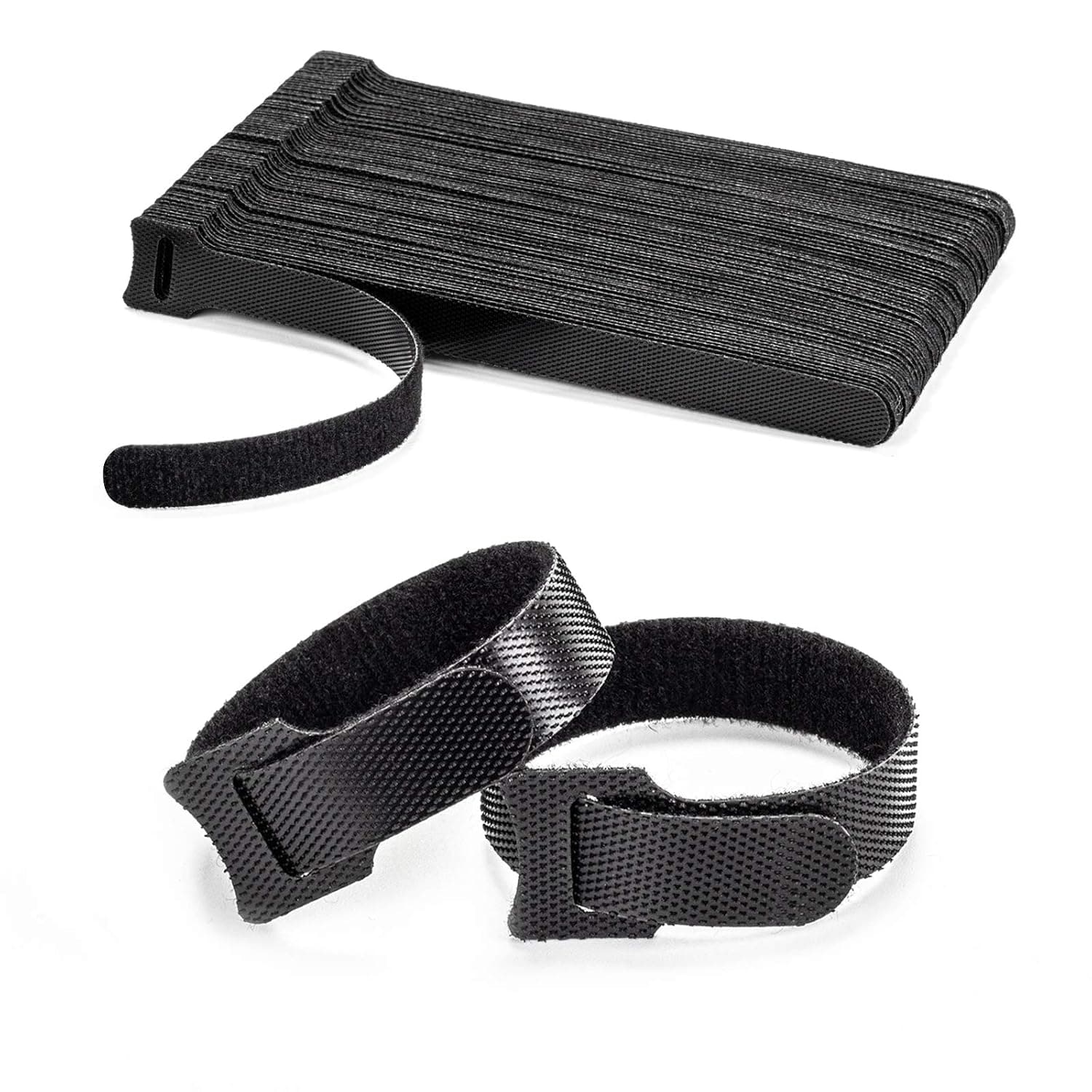 OneLeaf 80PCS Reusable Cable Ties, Black Adjustable 6-Inch Cord Organizer Ties, Multi-purpose Hook Loop Cable Management Wire Ties for Organizing Home, Office, Data Centers