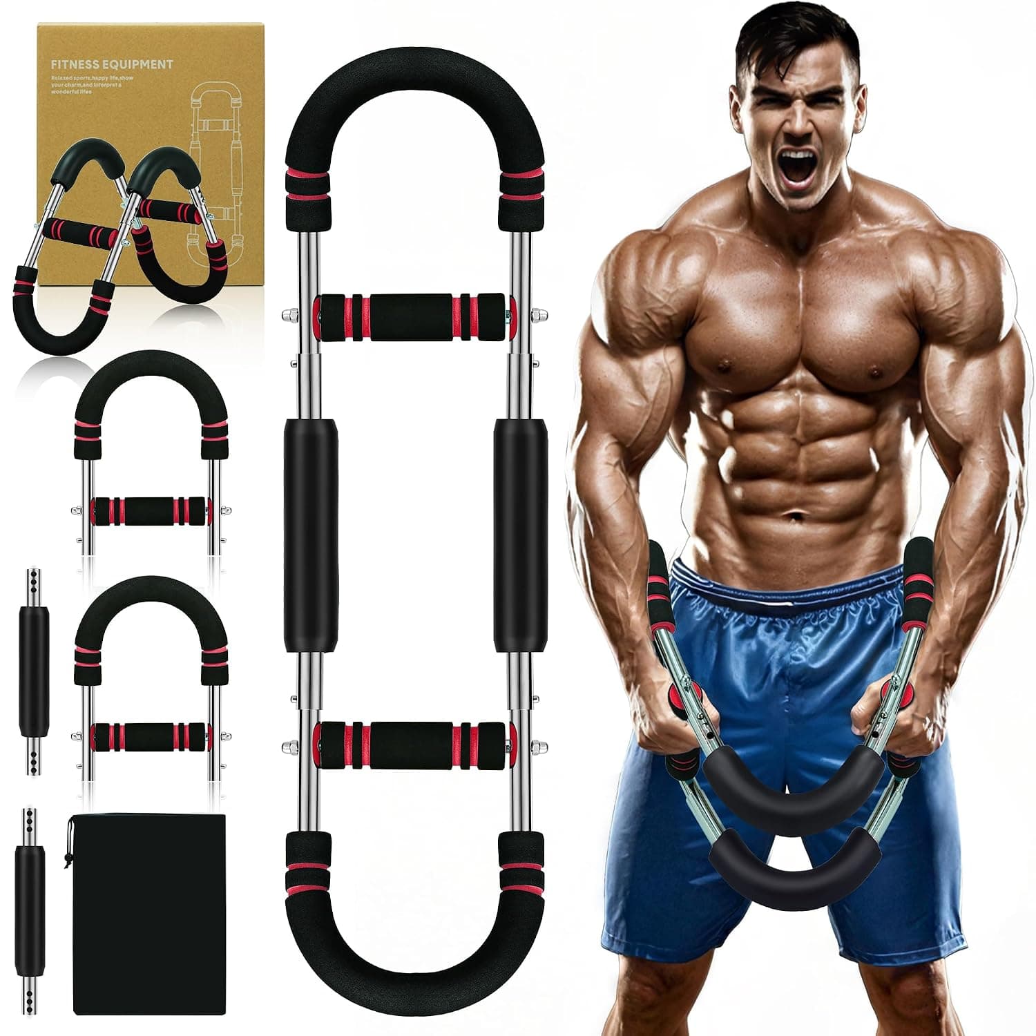 Twister Arm Trainer, 50-110lb 6-Level Force Adjustment Chest Workout Equipment, Arm Trainer, Portable Power Twister Bar, Chest Trainer for Men & Women, Detachable Design Fitness Anywhere