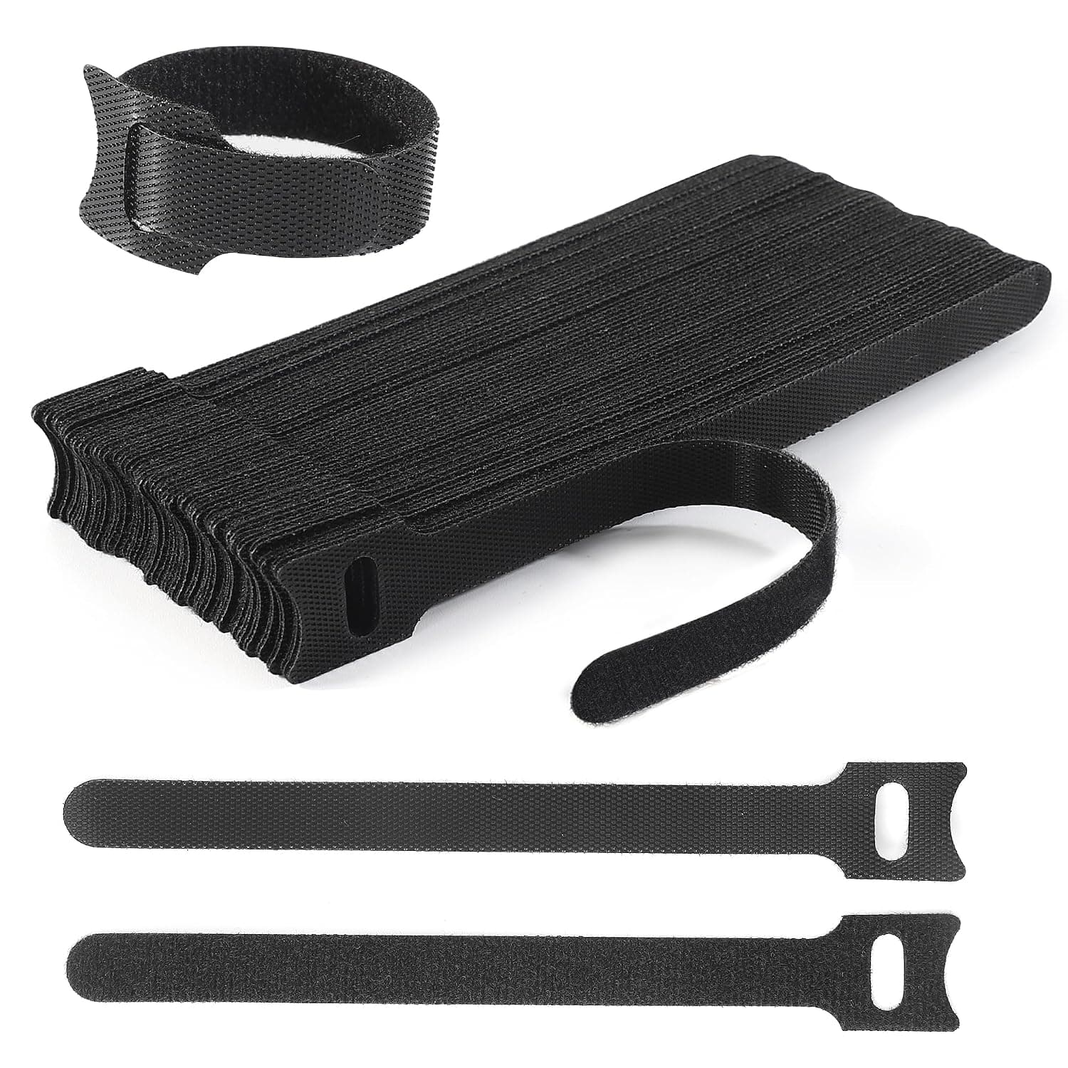 Nettbe 60 PCS 8 Inches Reusable Cable Ties, Adjustable Cord Straps, Wire Organizer, Cord Wrap and Hook Loop Cable Management - Black