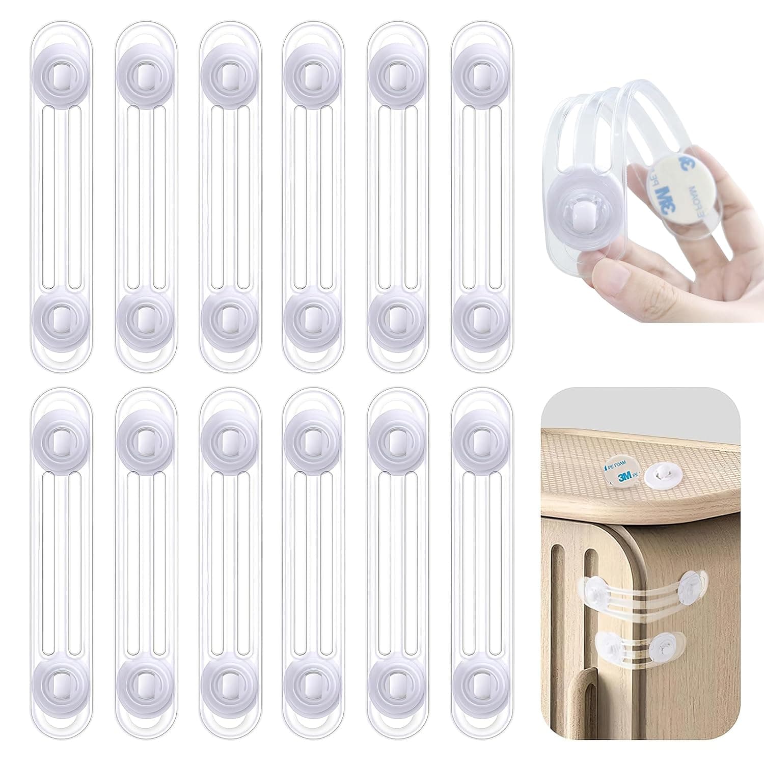 12 Pieces Child Safety Locks, 360 Degree Rotation Strong Adhesive Child Safety Lock for Cabinets, Drawers, Fridge, Toilet & Trash Cans By RENOVO