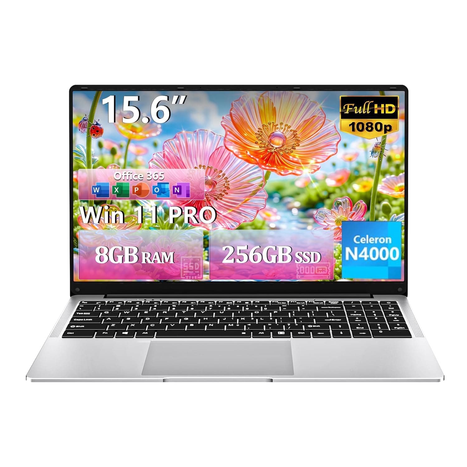2026 Laptop, 15.6” Laptops Celeron N4000 Processor with 8GB RAM DDR4 256GB SSD, UHD Graphics 600, FHD 1920*1080, 180 Angle Opening Lap Top, BT 4.2, WiFi 5, Win 11 Pro Portable Laptop Computer