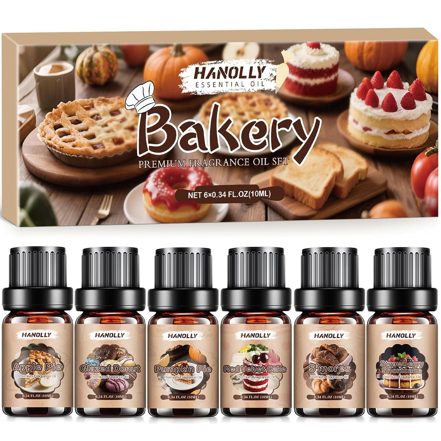 Bakery Essential Oils Set,Premium Fragrance Oil for Diffusers, Scented Oils for Soap & Candle Making, Pumpkin Pie, Apple Pie, S'Mores, Red Velvet Cake, Strawberry Shortcake,Glazed Donut