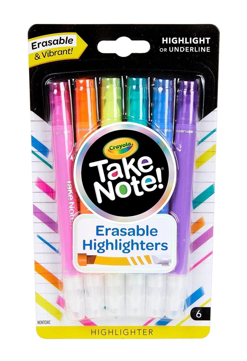 TAKE NOTE ERASABLE HIGHLIGHTERS, 6 COUNT | Cute Aesthetic School Supplies, Chisel Tip Marker Set, Office Essentials & Classroom Must Haves