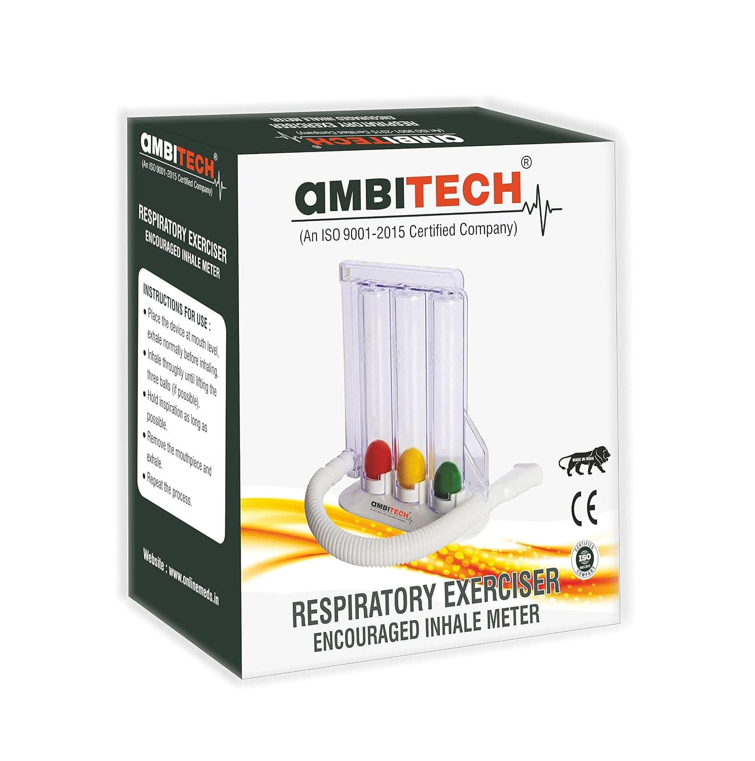 AmbiTech Respiratory 3 Ball Lung Exerciser, Spirometer, Pack of 1, White