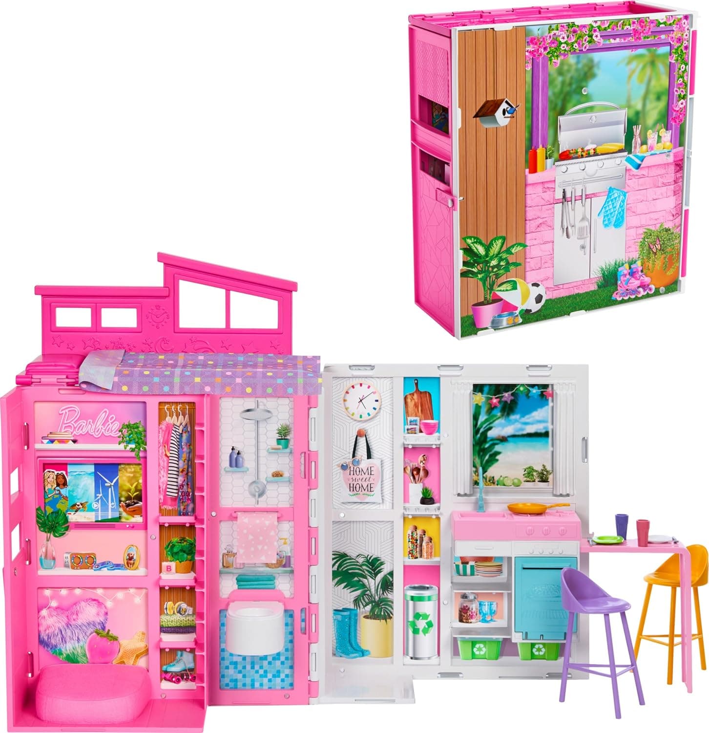 Barbie Getaway House, Doll House Playset with 4 Play Areas and 11 Decor Accessories