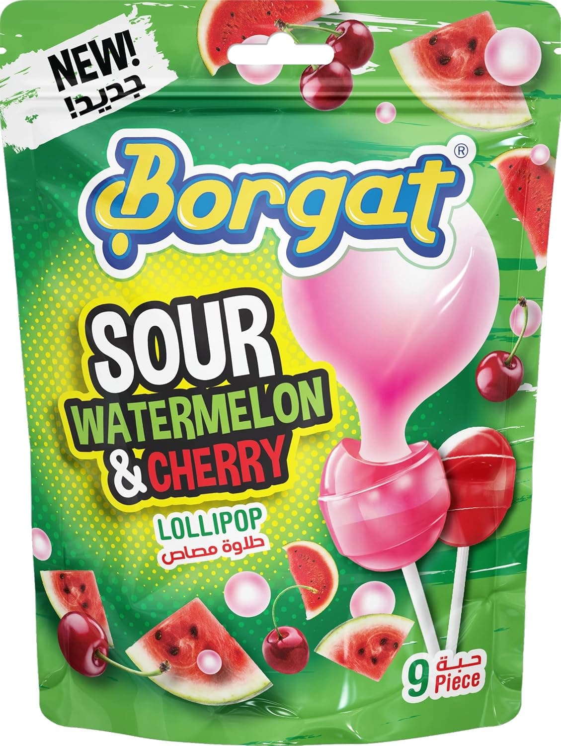 Borgat Lollies Sour Watermelon & Cherry With Chewing Gum Pouch 162 g