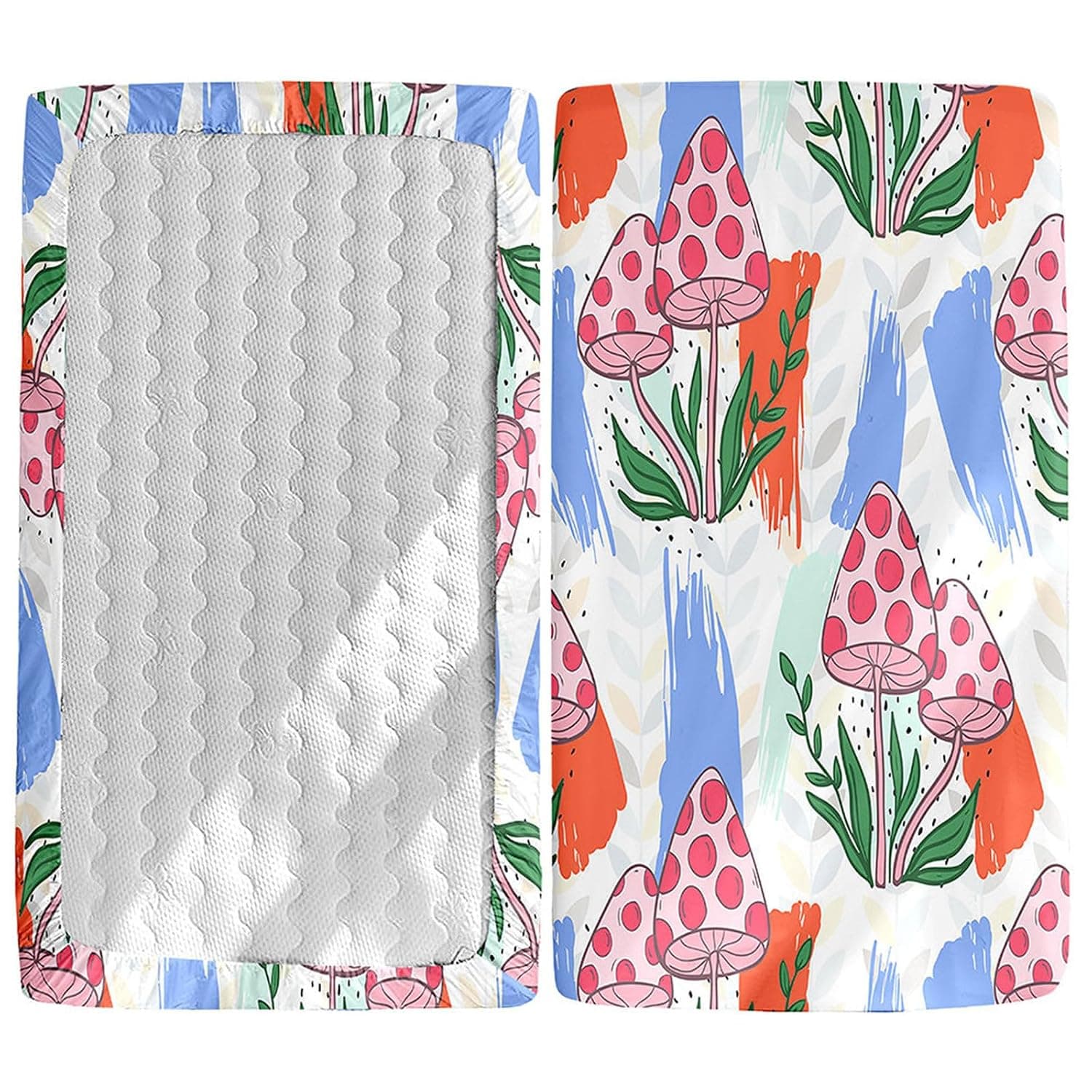 Odot Baby Bed Sheet, Mushroom Pattern, Soft Fitted Sheet for Children, Stretchy Mattress Protector for Girls and Boys, Baby Cot, Crib, Umbrella Bed (Pink Mushroom, 75 x 30 cm)
