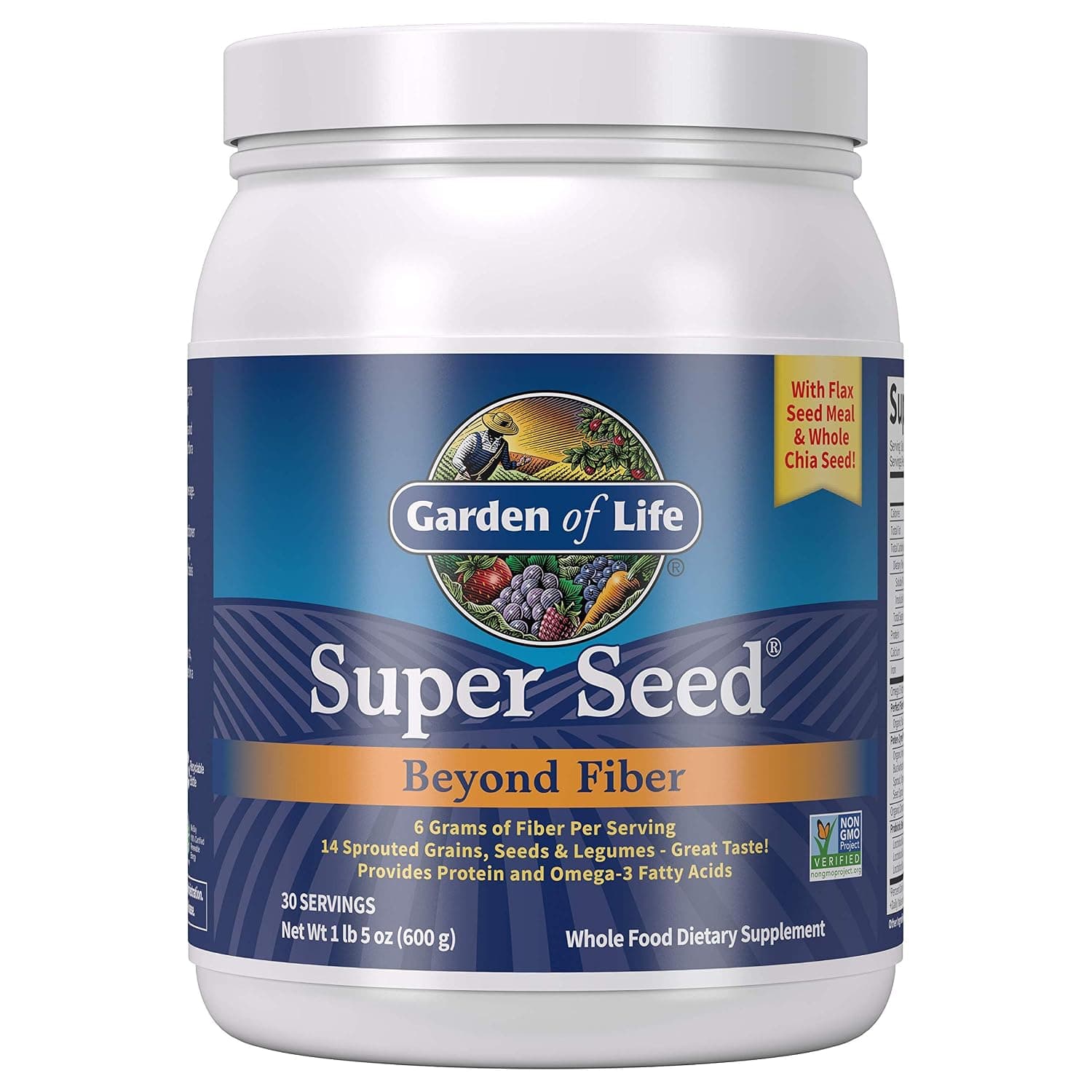 Garden of Life Super Seed - Vegetarian Whole Food Fiber Supplement with Protein and Omega 3, 1 Lb 5oz (600g) Powder