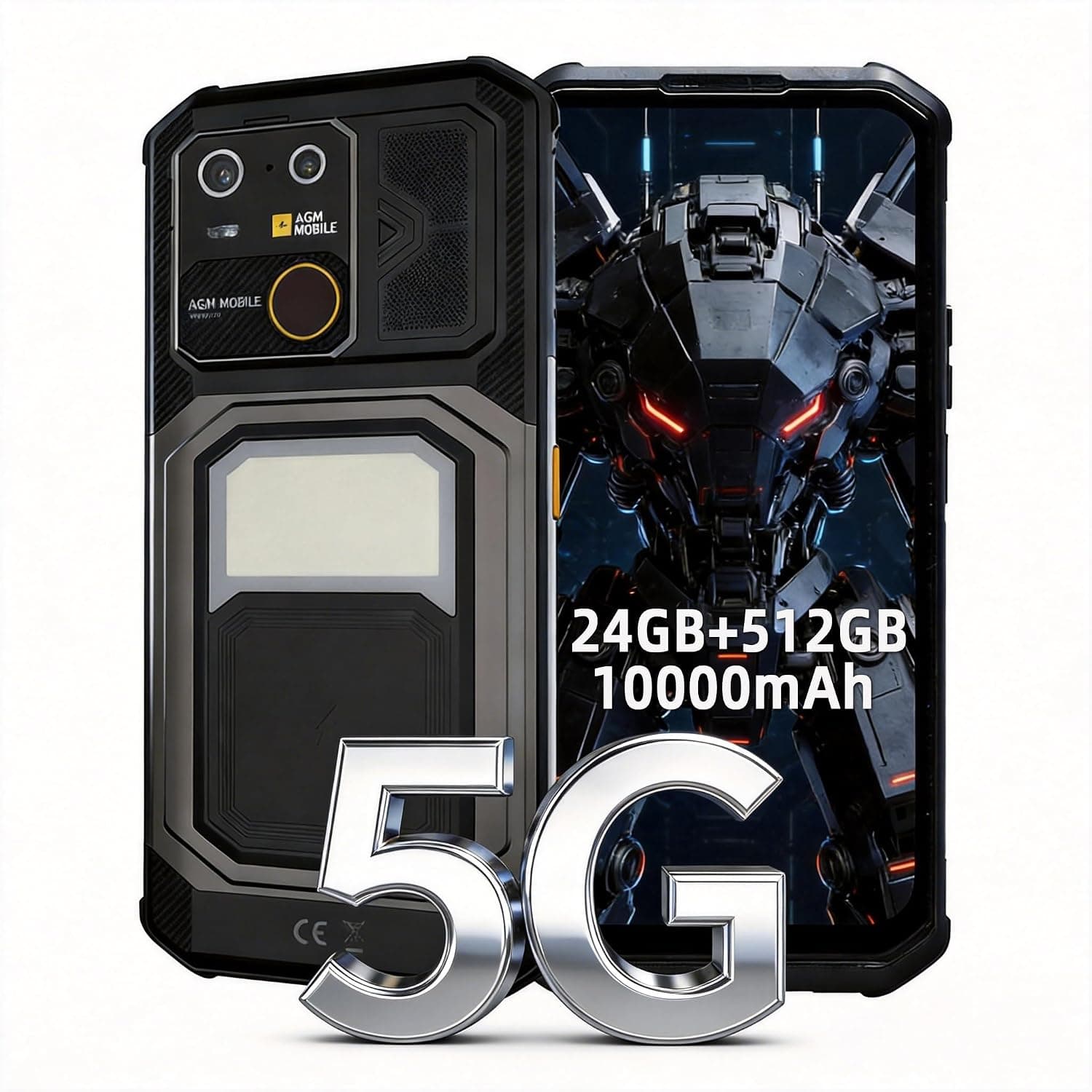 AGM G3 Military Rugged Tough Phone, SIM Free Unlocked 5G Dual SIM Smartphone Android 15, 6.72 Inch 120Hz FHD Display, 10000mAh Triple Charging, Camping Light, 12GB RAM 512GB