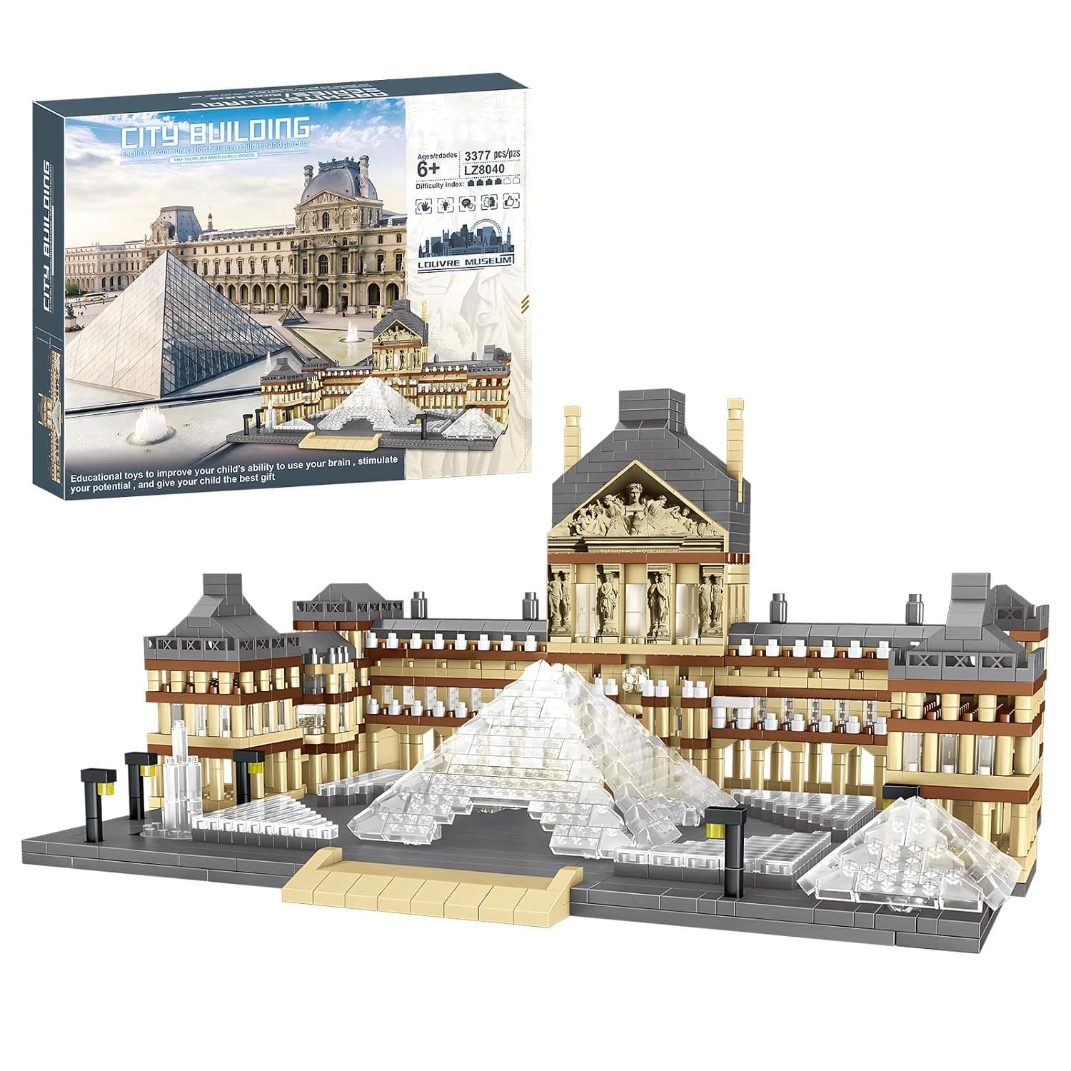 CSNRHG Paris Louvre Museum Model Building Blocks Set Micro Bricks World-Famous Architecture Educational Toy for Children and Adults 3377 Pieces Birthday