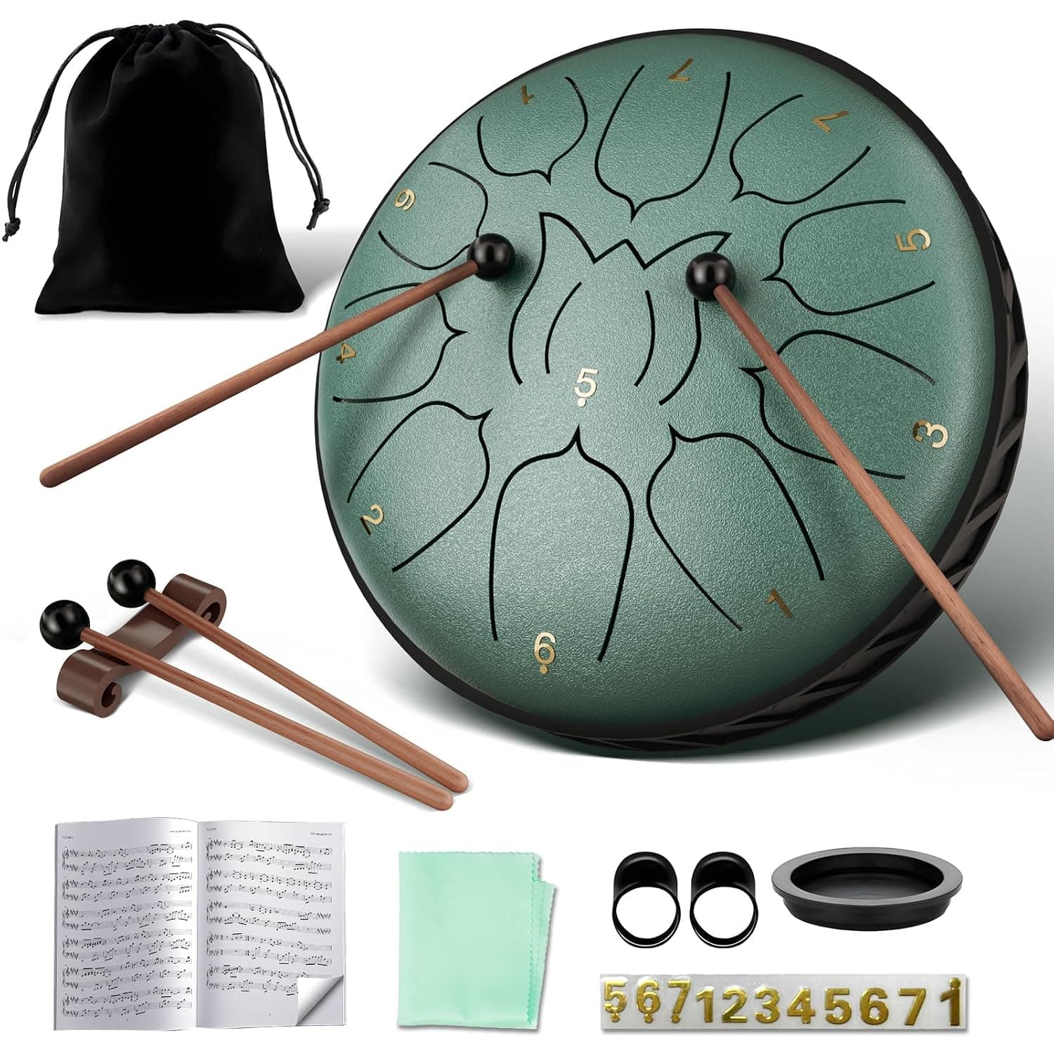 Steel Tongue Drum, Rain Drum with Bag, Handpan Drum Musical Instruments with Music Book, Drums Mallets, Mallet Holder, Finger Picks, Tongue Drum for Adult, Kids, 11 Notes 6 Inches