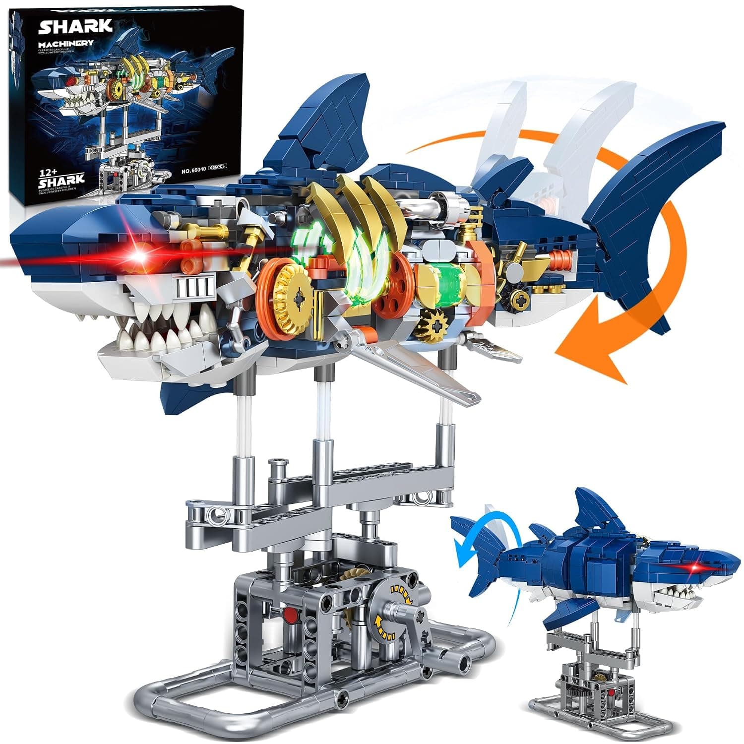 Shark Sea Creatures Building Set, 687 Ideas Pieces Marine Animal Building Blocks Toys with Display Stand and Light, STEM Toys for Kids, Adults, Crossing Ocean Lovers