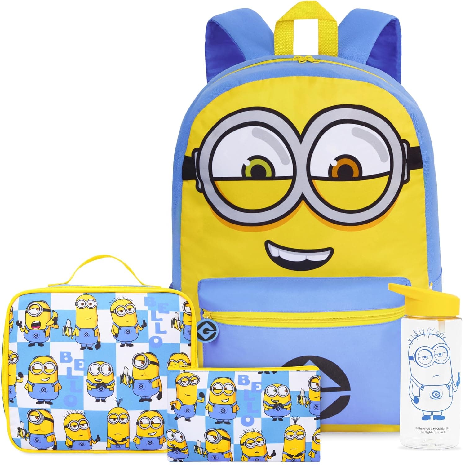 Get Trend Despicable Me Minions Kids Backpack 4 Piece Set for Boys, Girls | 18 Inch Bookbag with Insulated Lunch Bag, Zipped Pencil Case & BPA-Free Water Bottle, Back to School Gifts for Kids
