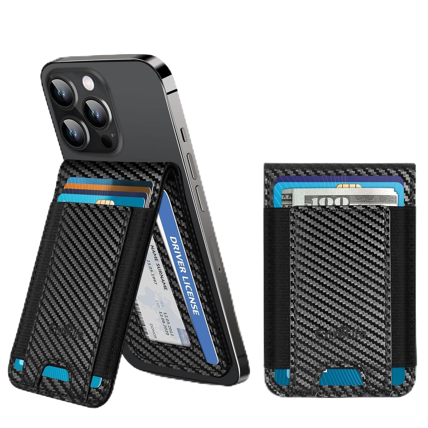 Phone Wallet Card Holder with Stand, Adhesive RFID Blocking Leather Pocket