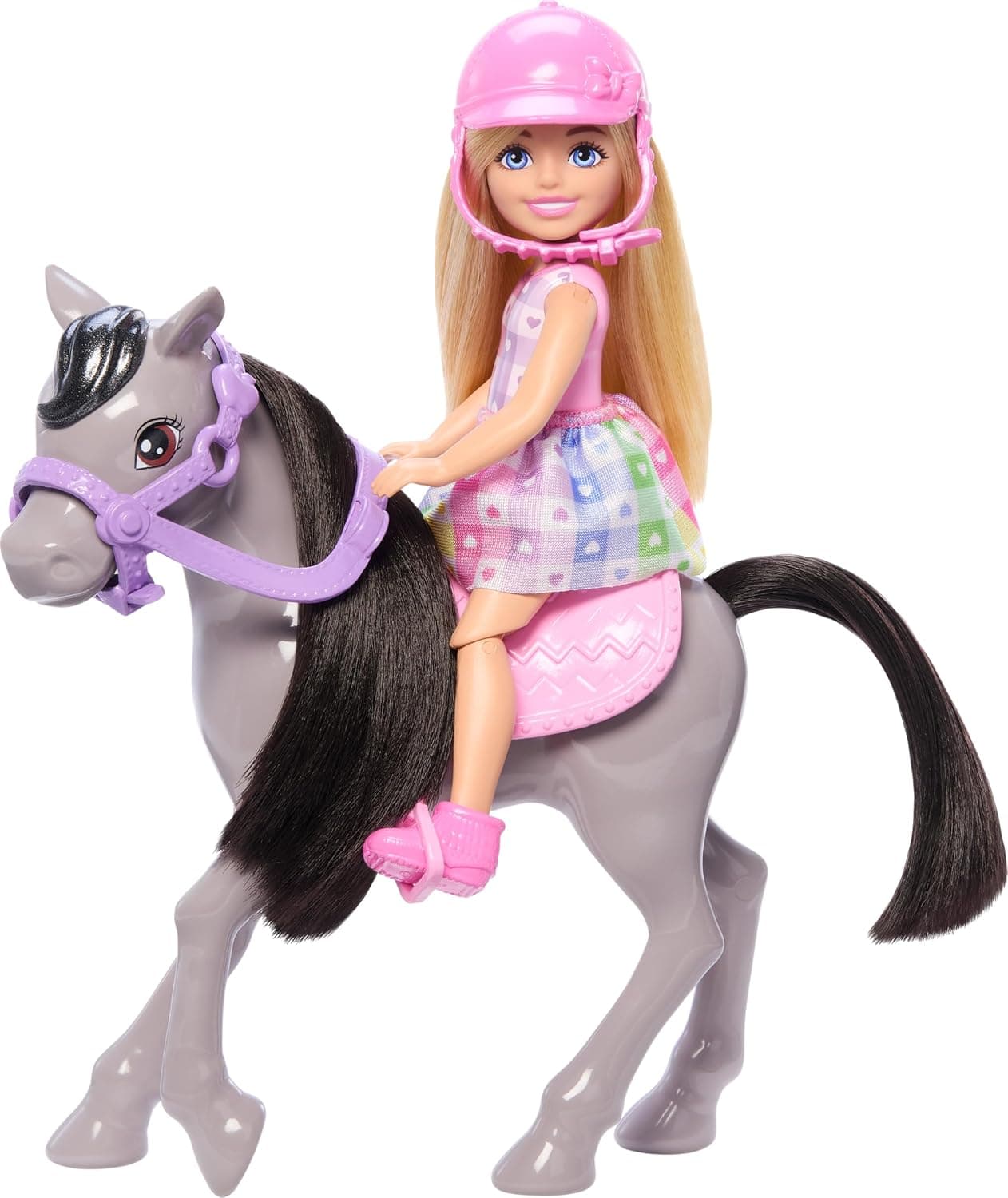 Barbie Chelsea Doll & Horse Toy Set, Includes Helmet Accessory, Doll Bends at Knees to “Ride” Pony | HTK29 Small Doll and Horse with Riding Accessories, +3 Years Old, HTK29