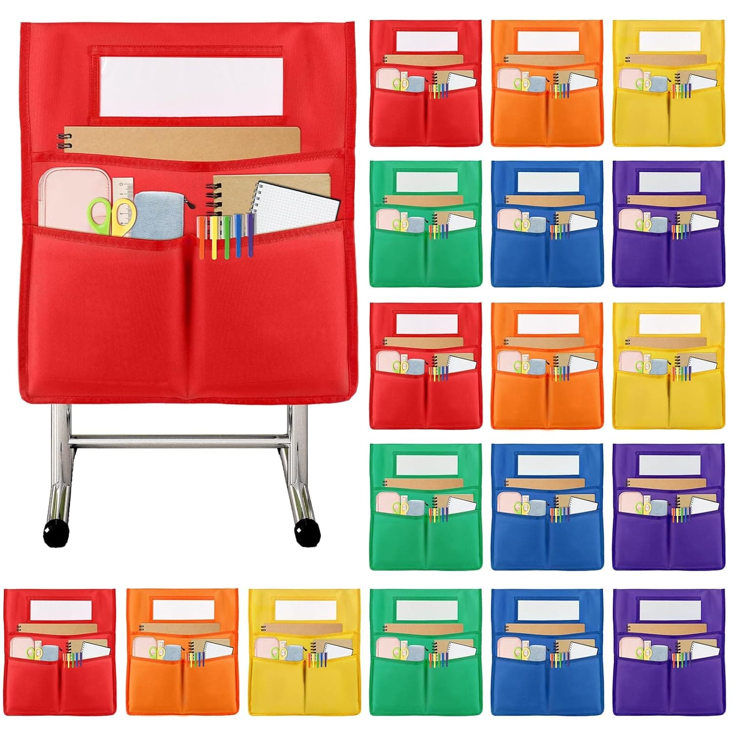 gisgfim 18 Pcs Chair Pockets for Classroom 19 x 17 inch for Classroom Chairback Pocket Chart 3 Pockets Chairs Seat Back Organizer with Name Tag for School Home Classroom Supplies(Colorful)